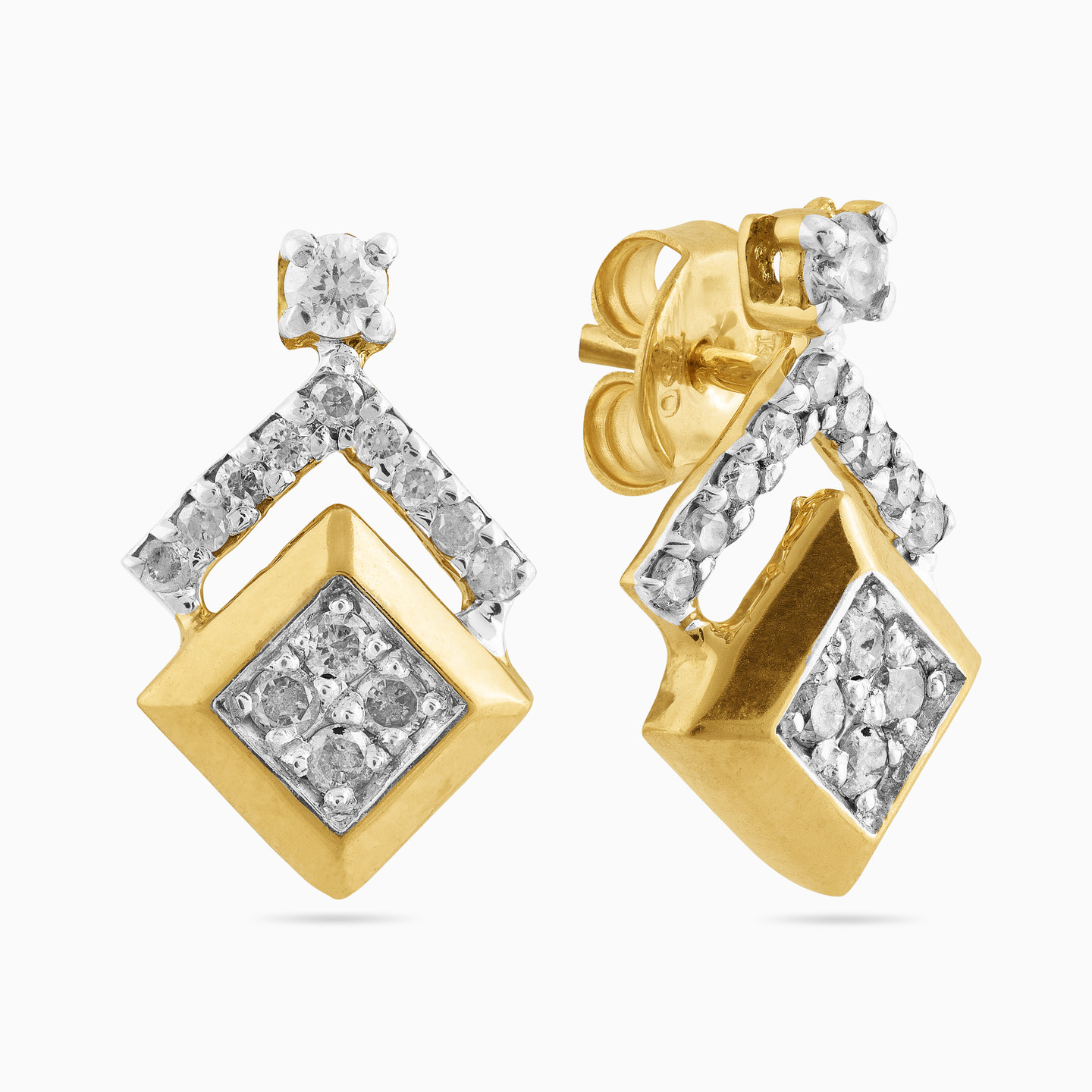 Square Diamond Drop Earrings in 18K Gold - 3 Square Diamond Drop Earrings in 18K Gold - 3