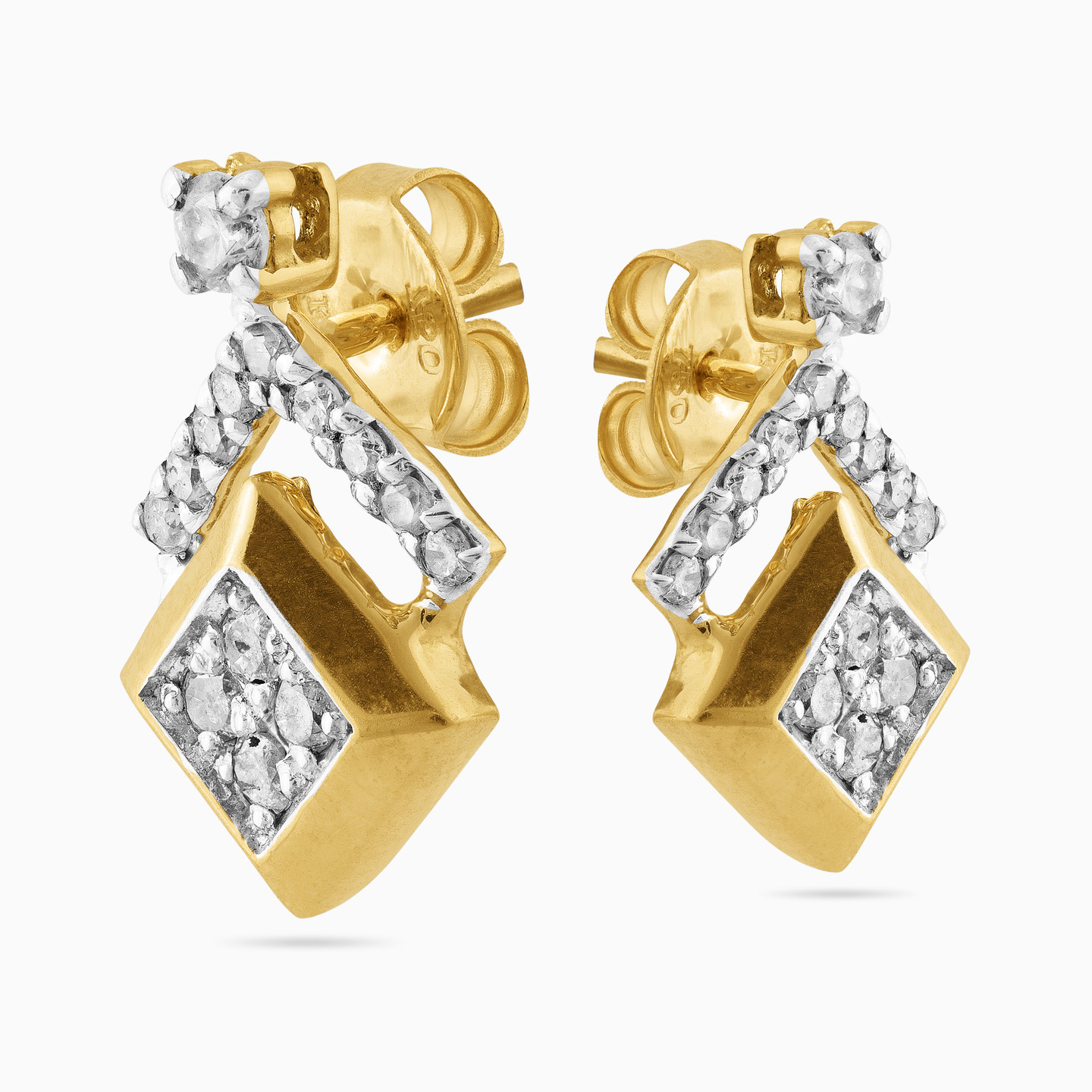 Square Diamond Drop Earrings in 18K Gold - 4 Square Diamond Drop Earrings in 18K Gold - 4