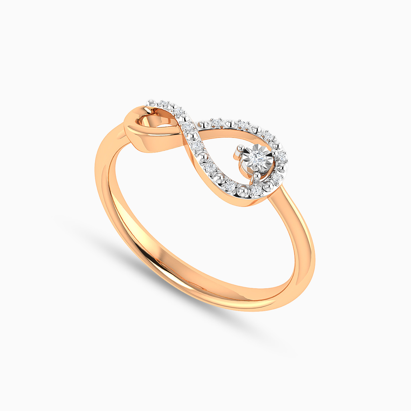 خاتم ذهب إنفينيتي عيار 18 قيراط مزين بالألماس - 4 خاتم ذهب إنفينيتي عيار 18 قيراط مزين بالألماس - 4