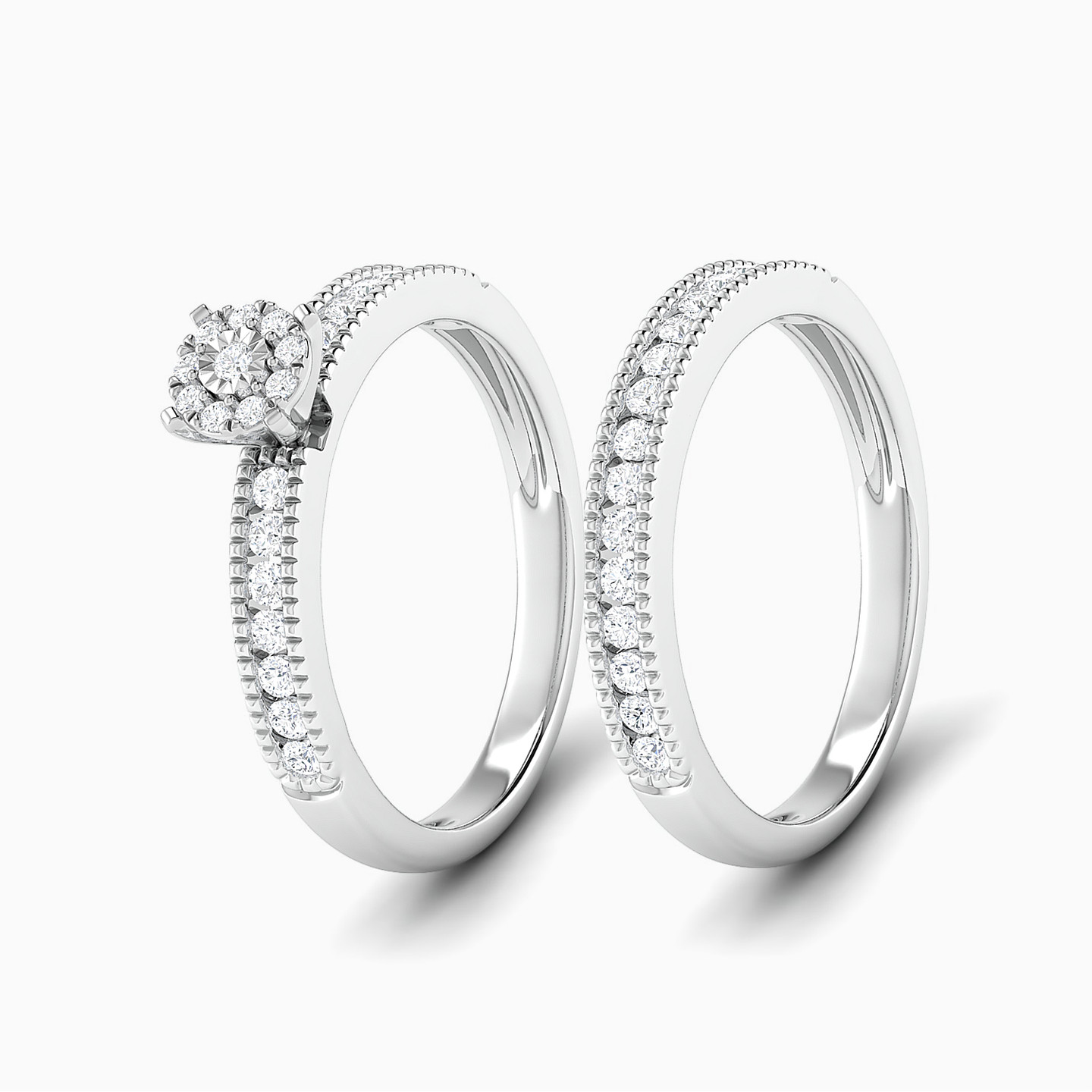 خاتم توينز ذهب دائري عيار 18 قيراط مزين بالألماس - 2 خاتم توينز ذهب دائري عيار 18 قيراط مزين بالألماس - 2