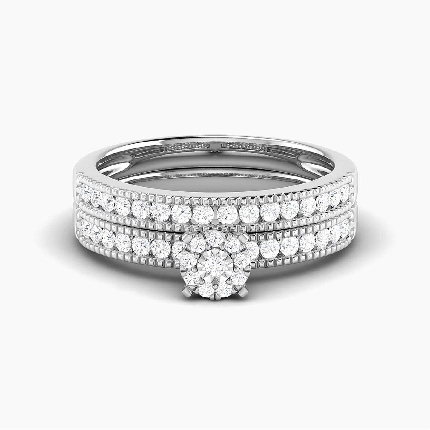 خاتم توينز ذهب دائري عيار 18 قيراط مزين بالألماس - 5 خاتم توينز ذهب دائري عيار 18 قيراط مزين بالألماس - 5