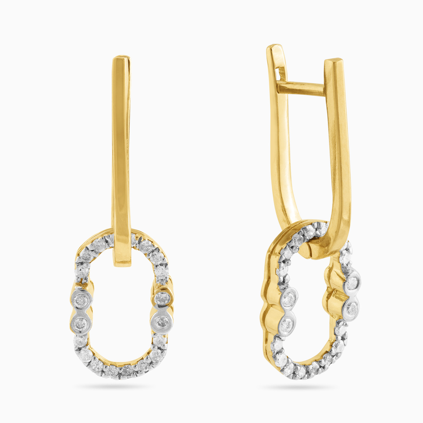 18K Gold Diamond Drop Earrings - 2