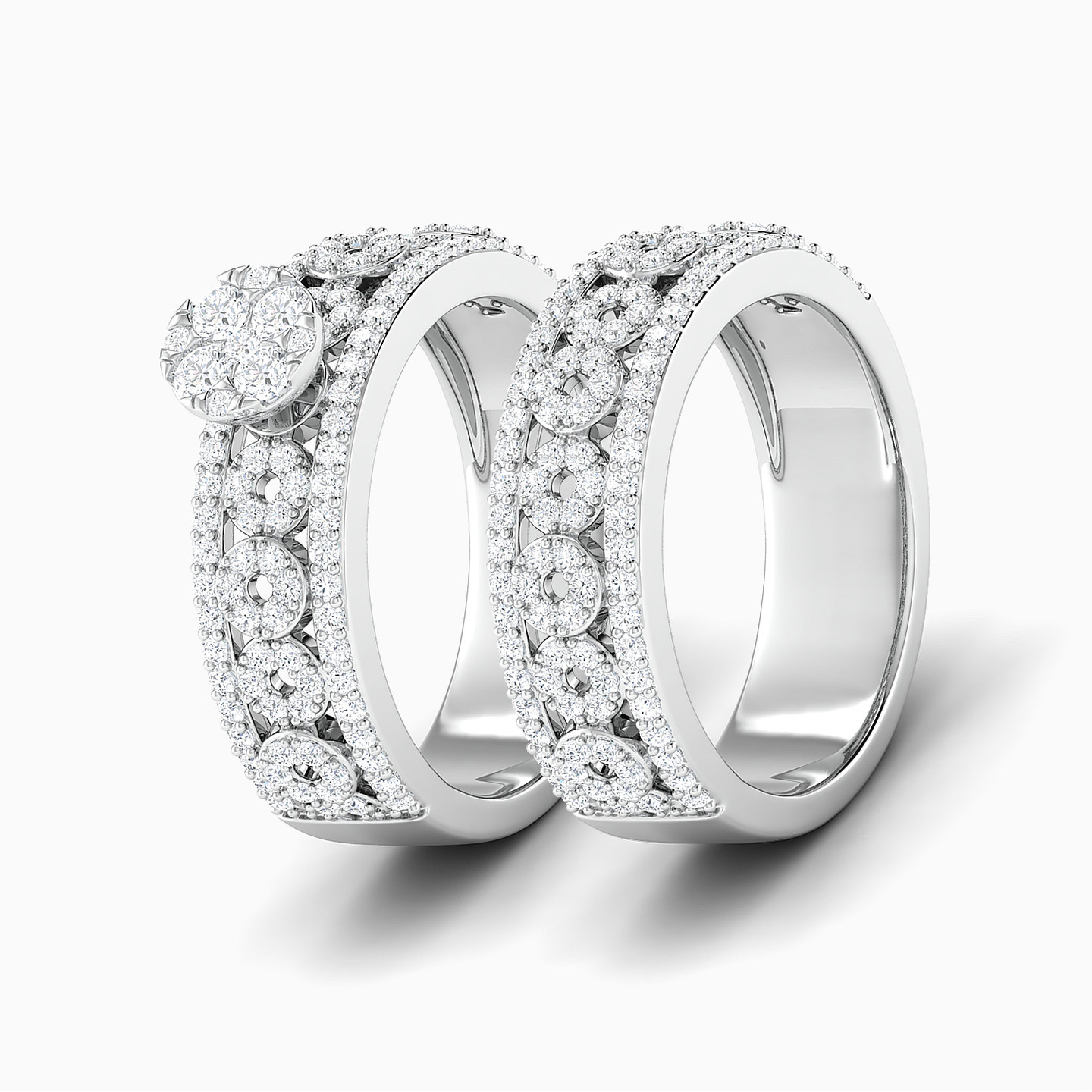 Cutwork Diamond Twin Rings in 18K Gold - 2 Cutwork Diamond Twin Rings in 18K Gold - 2