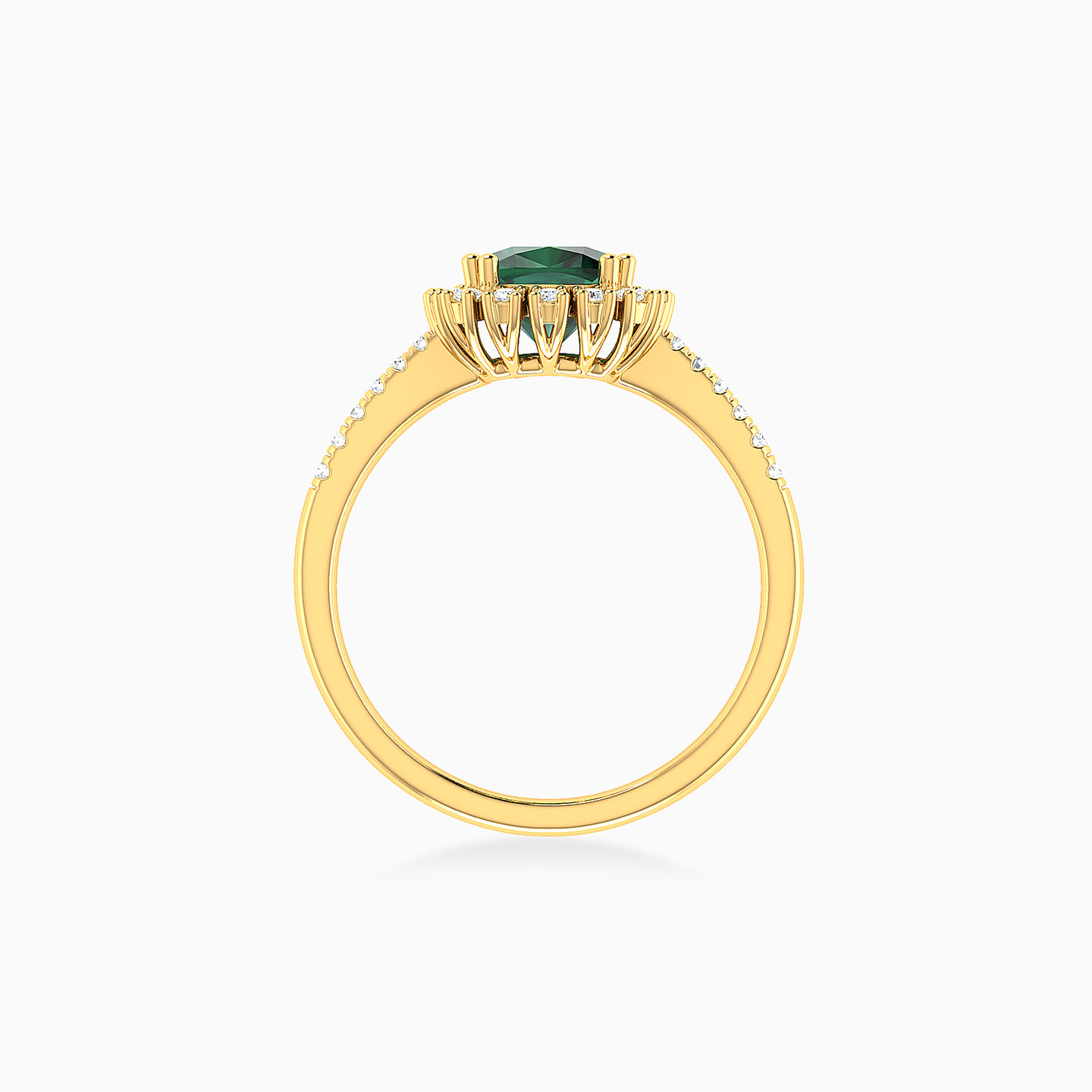 Cushion Diamond & Green Stones Ring in 18K Gold - 5 Cushion Diamond & Green Stones Ring in 18K Gold - 5