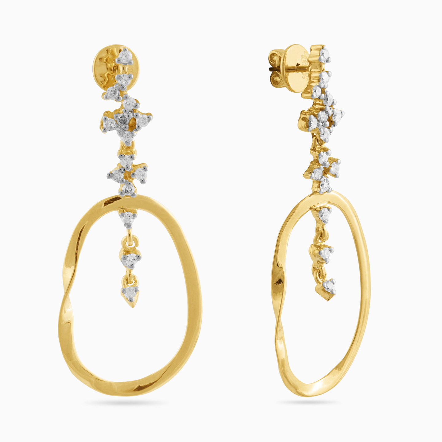 18K Gold Diamond Drop Earrings - 2