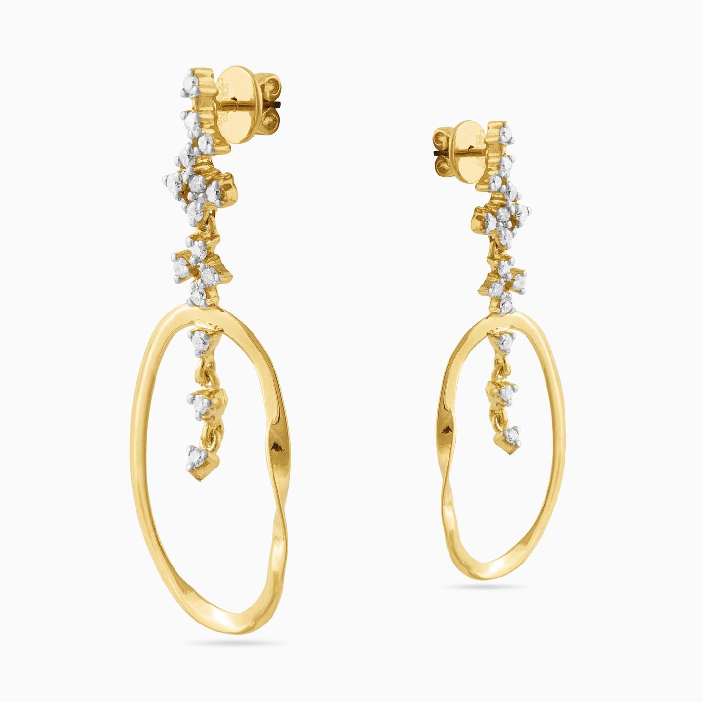 18K Gold Diamond Drop Earrings - 3