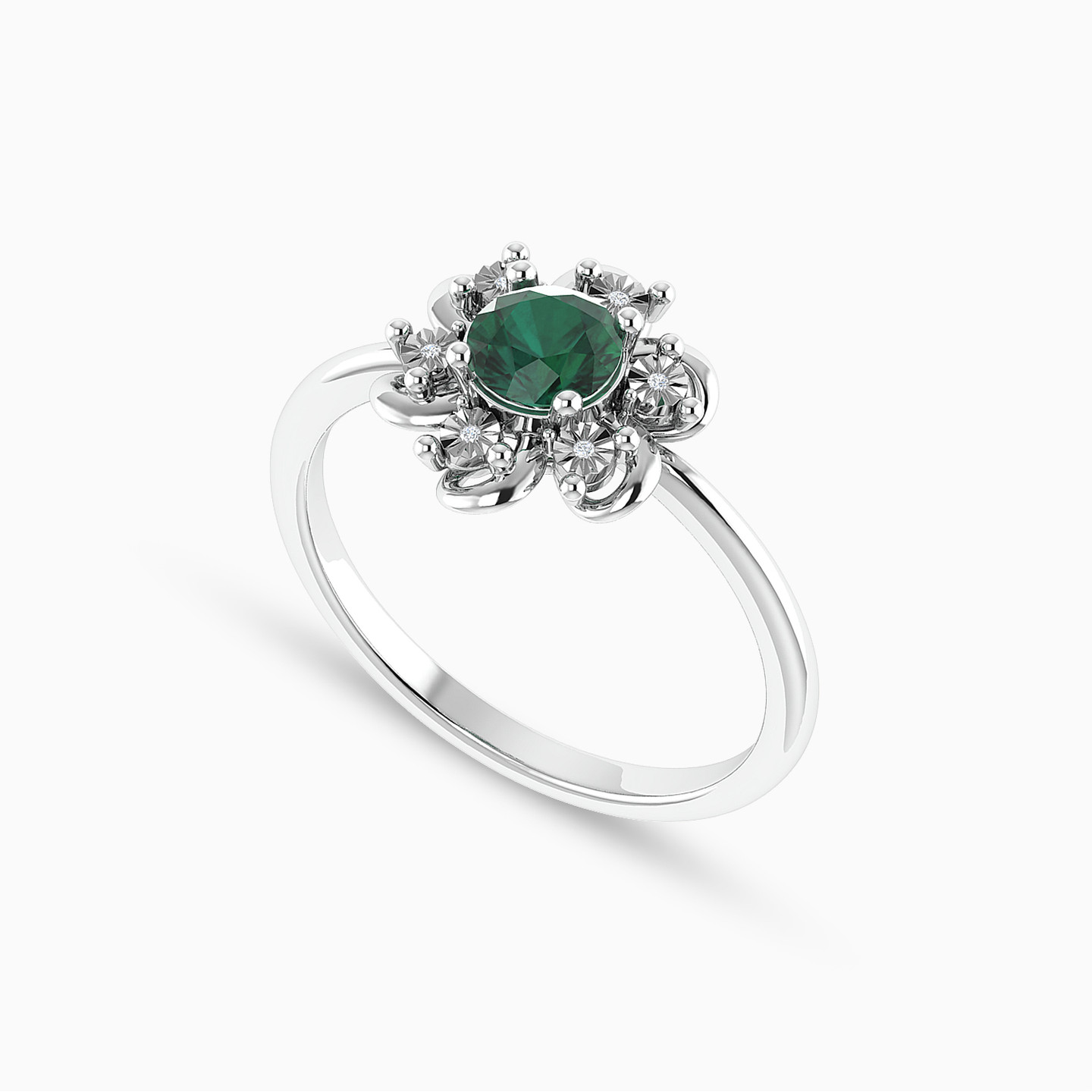 خاتم ذهب زهرة عيار 18 قيراط مزين بالألماس وحجر أخضر - 3 خاتم ذهب زهرة عيار 18 قيراط مزين بالألماس وحجر أخضر - 3