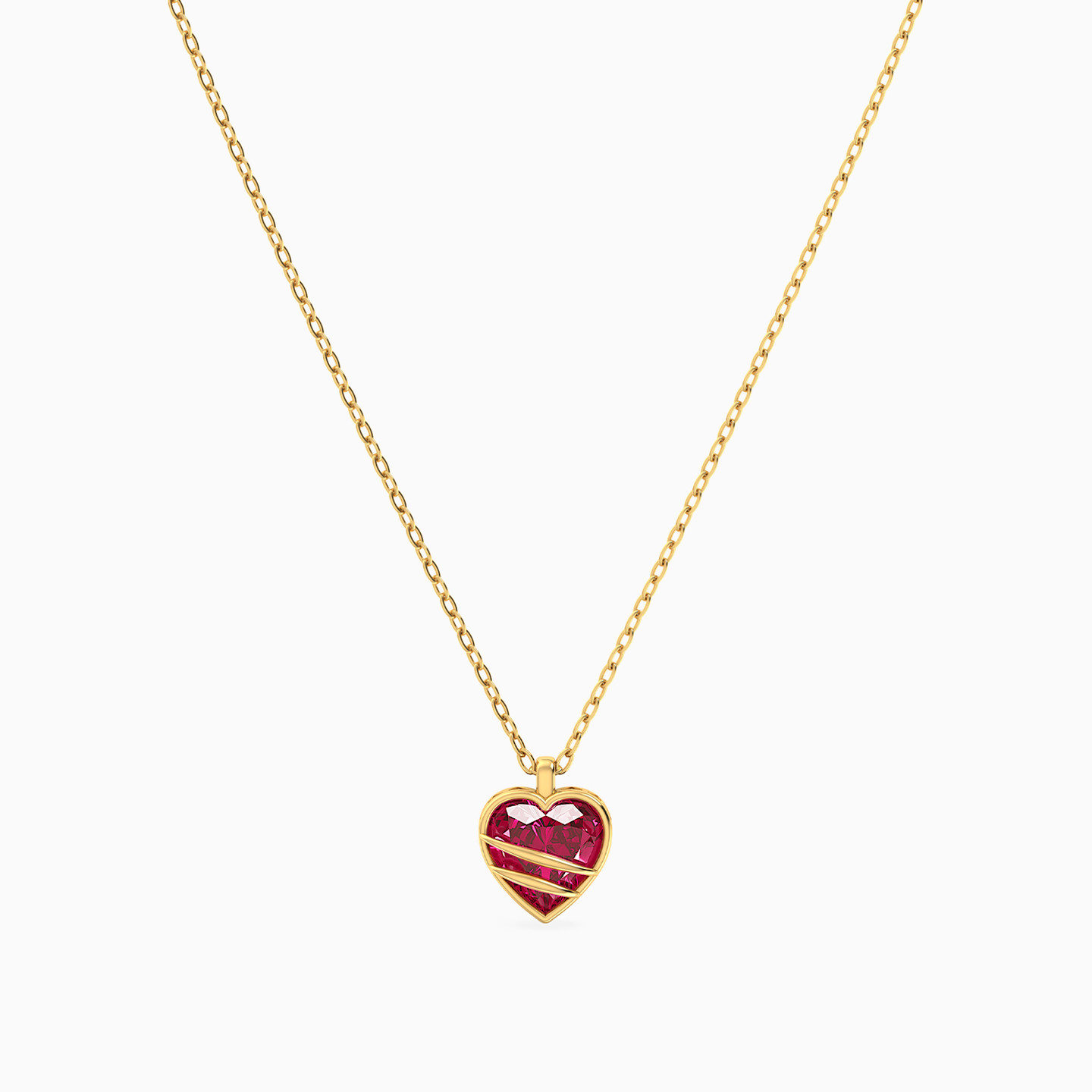 Red Stone Heart Necklace In 18K Gold - 3 Red Stone Heart Necklace In 18K Gold - 3