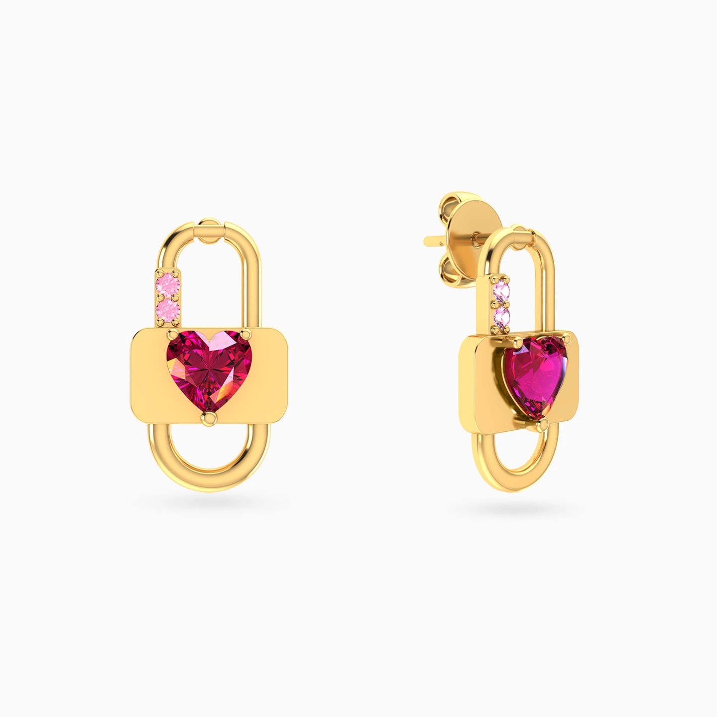 Lock Colored Stones Stud Earrings in 18K Gold - 2 Lock Colored Stones Stud Earrings in 18K Gold - 2