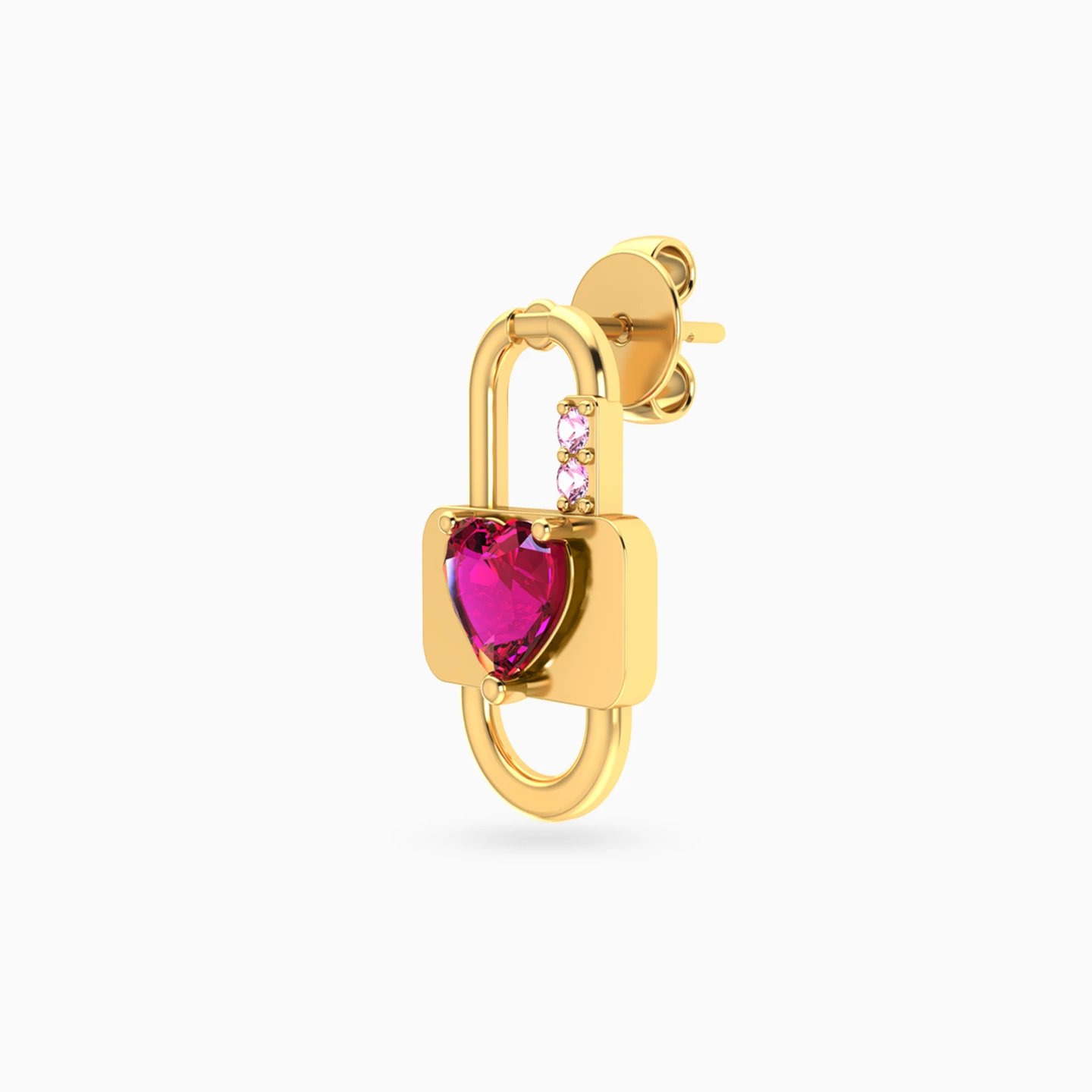 Lock Colored Stones Stud Earrings in 18K Gold - 3 Lock Colored Stones Stud Earrings in 18K Gold - 3