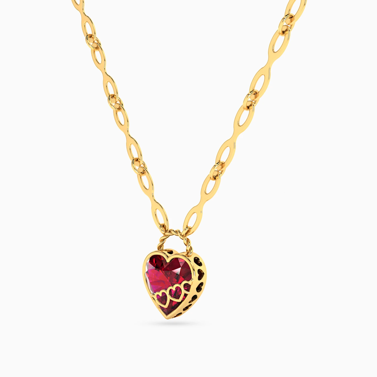 Heart Red Stone Necklace in 18K Gold - 2 Heart Red Stone Necklace in 18K Gold - 2