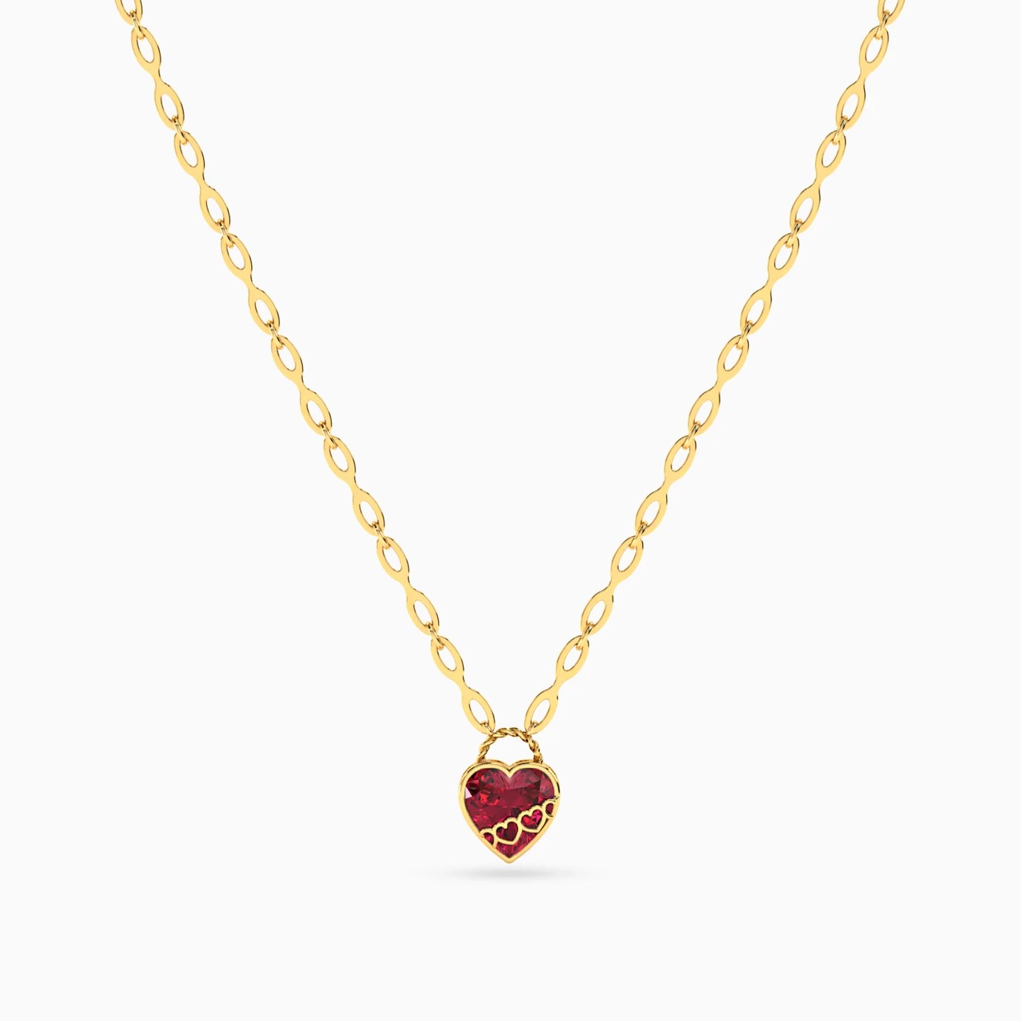 Heart Red Stone Necklace in 18K Gold - 3 Heart Red Stone Necklace in 18K Gold - 3