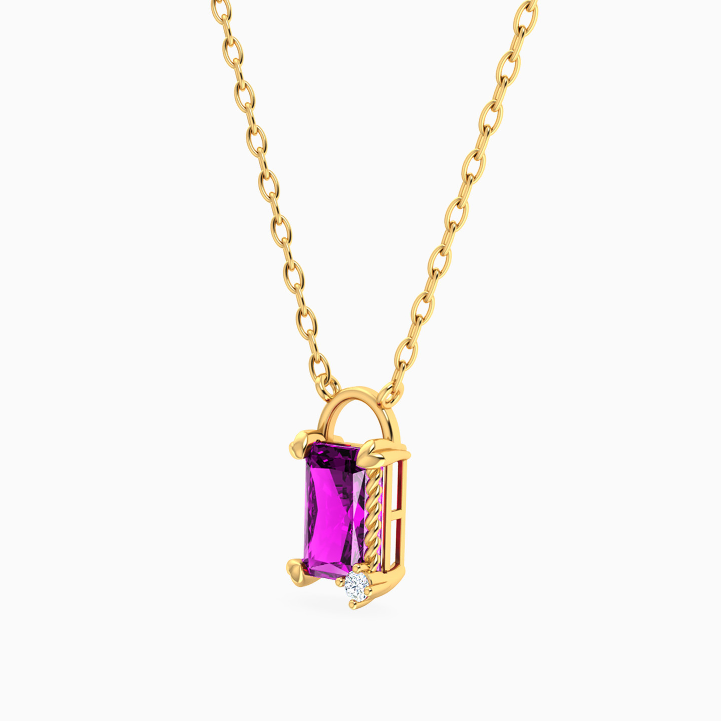 Lock Purple Stone Necklace in 18K Gold - 2 Lock Purple Stone Necklace in 18K Gold - 2