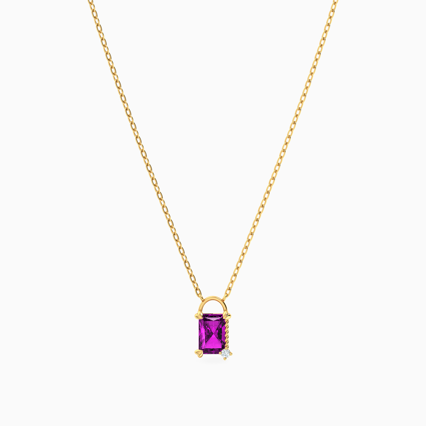 Lock Purple Stone Necklace in 18K Gold - 3 Lock Purple Stone Necklace in 18K Gold - 3