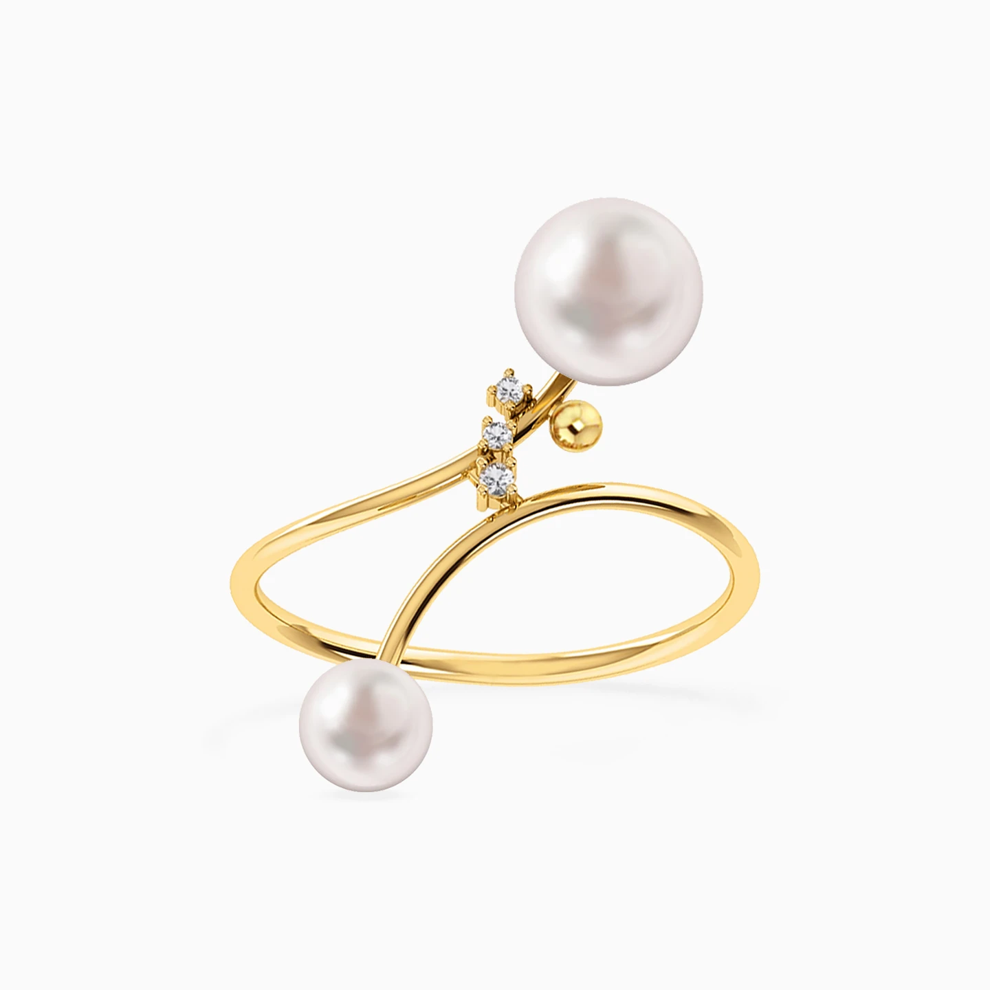 Round Diamonds & Pearls Bypass Ring in 18K Gold Round Diamonds & Pearls Bypass Ring in 18K Gold