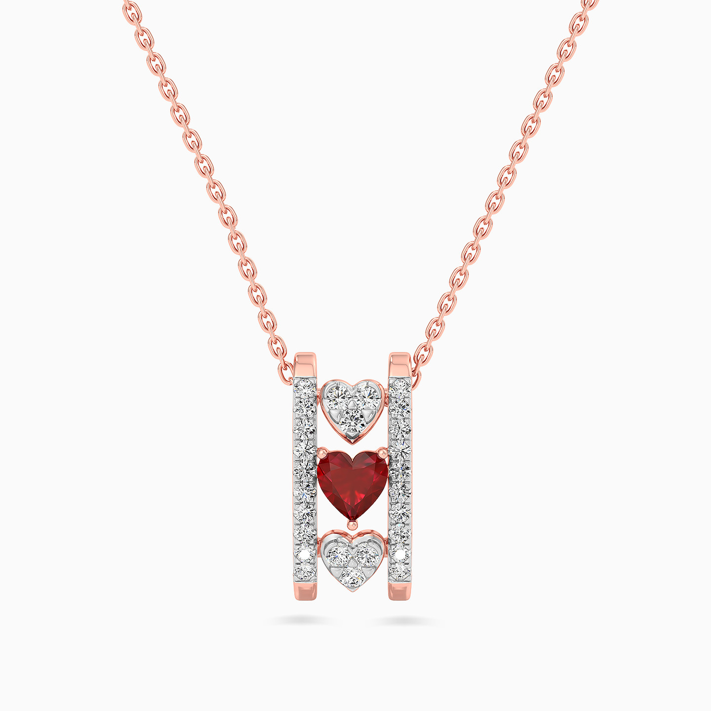 Heart Diamond & Red Stone Necklace in 18K Gold - 3