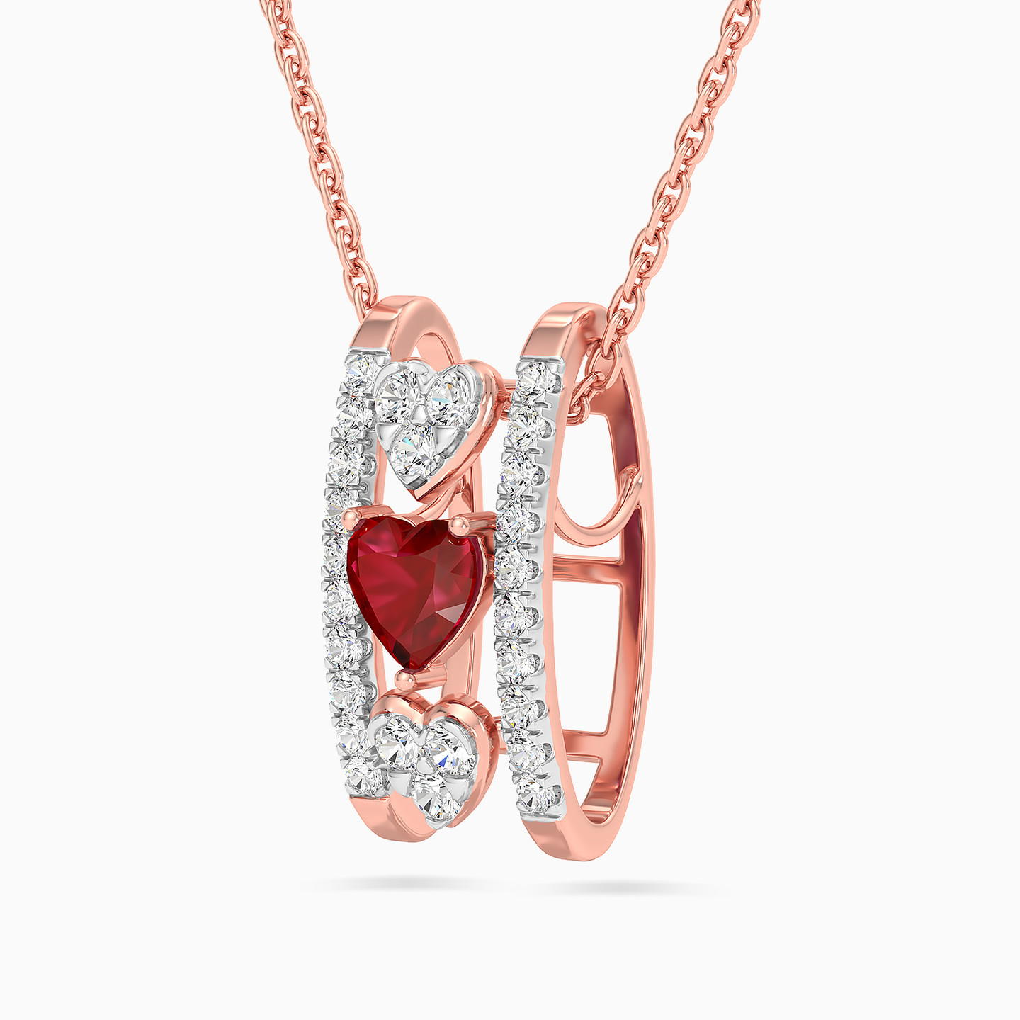 Heart Diamond & Red Stone Necklace in 18K Gold - 2