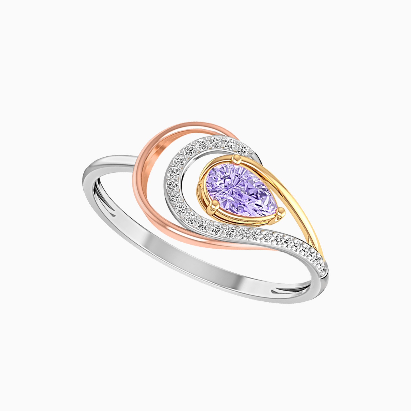 Pear Diamonds & Purple Stone Statement Ring in 18K Gold - 2 Pear Diamonds & Purple Stone Statement Ring in 18K Gold - 2