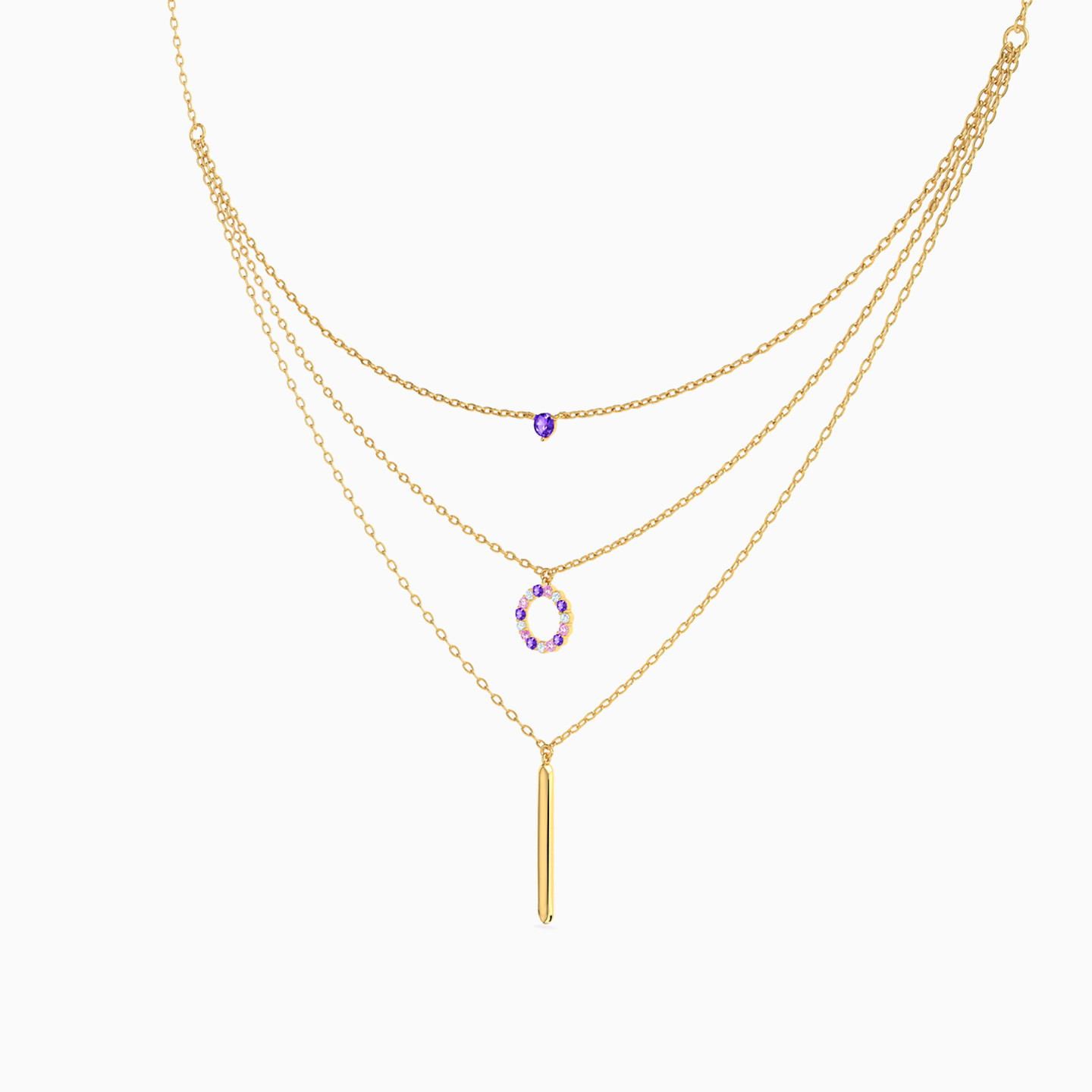 Circle Purple Stone Layered Necklace in 18K Gold - 2 Circle Purple Stone Layered Necklace in 18K Gold - 2