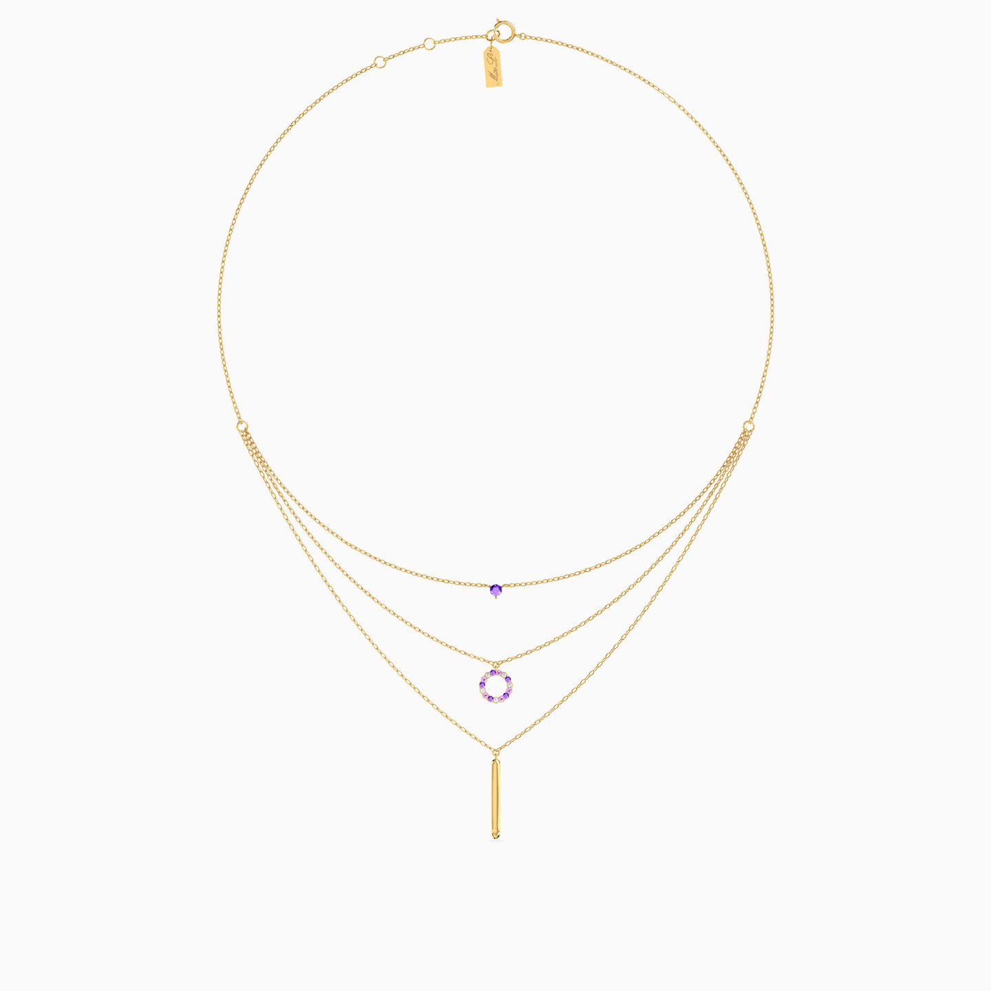 Circle Purple Stone Layered Necklace in 18K Gold - 4 Circle Purple Stone Layered Necklace in 18K Gold - 4