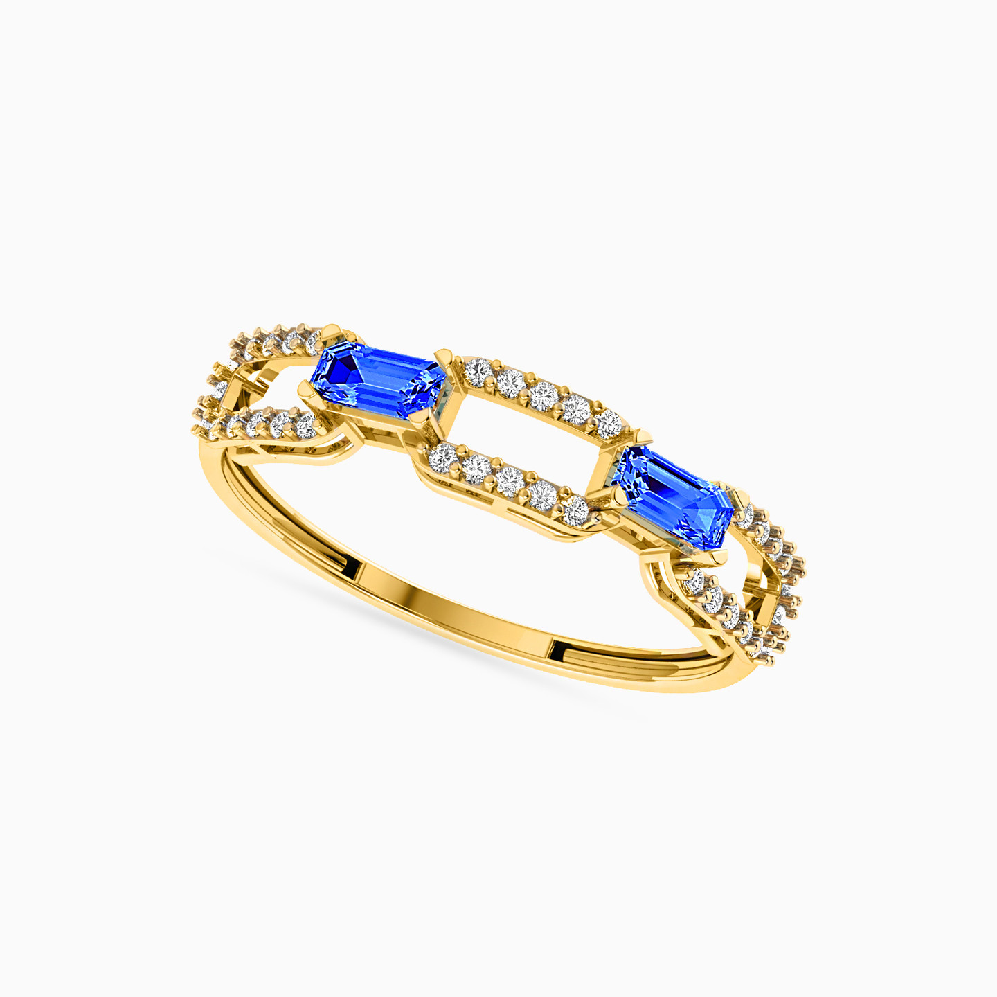 Baguette Diamonds & Blue Stone Statement Ring in 18K Gold - 2 Baguette Diamonds & Blue Stone Statement Ring in 18K Gold - 2