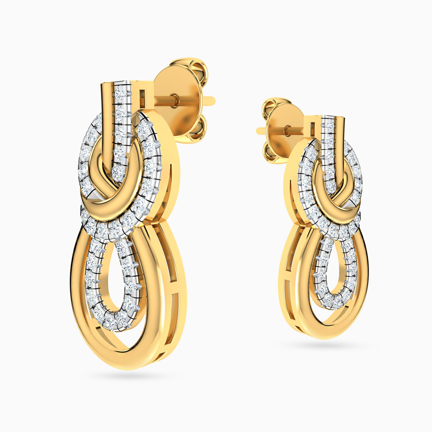 أقراط متدلية ذهب عقدة عيار 18 قيراط مزينة بالألماس - 4 أقراط متدلية ذهب عقدة عيار 18 قيراط مزينة بالألماس - 4