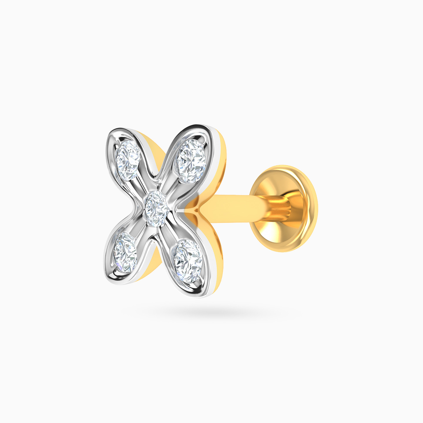 دبوس أنف بيرسينج زهرة ذهب عيار 18 قيراط مزين بالألماس - 2 دبوس أنف بيرسينج زهرة ذهب عيار 18 قيراط مزين بالألماس - 2