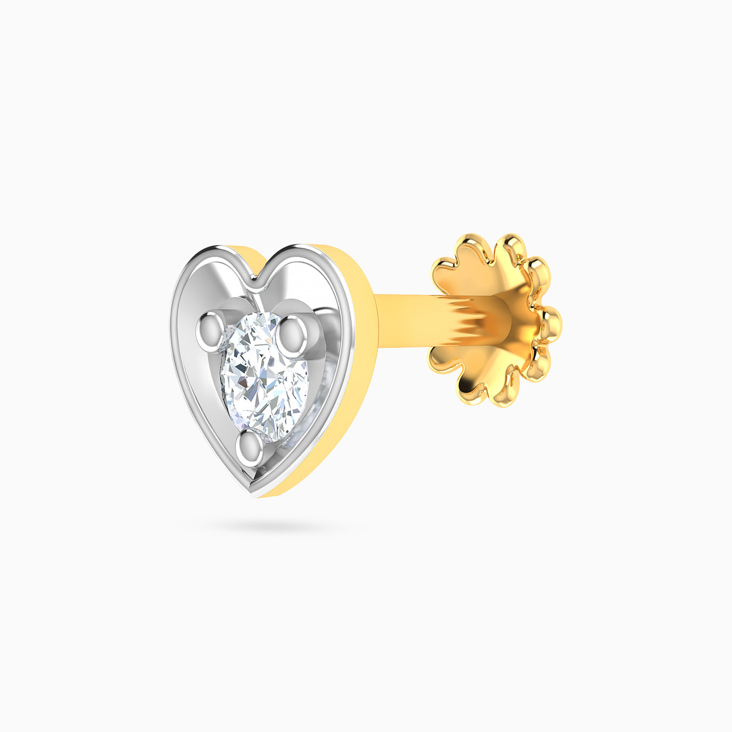 Heart Diamonds Nose Pin Piercing in 18K Gold - 2 Heart Diamonds Nose Pin Piercing in 18K Gold - 2