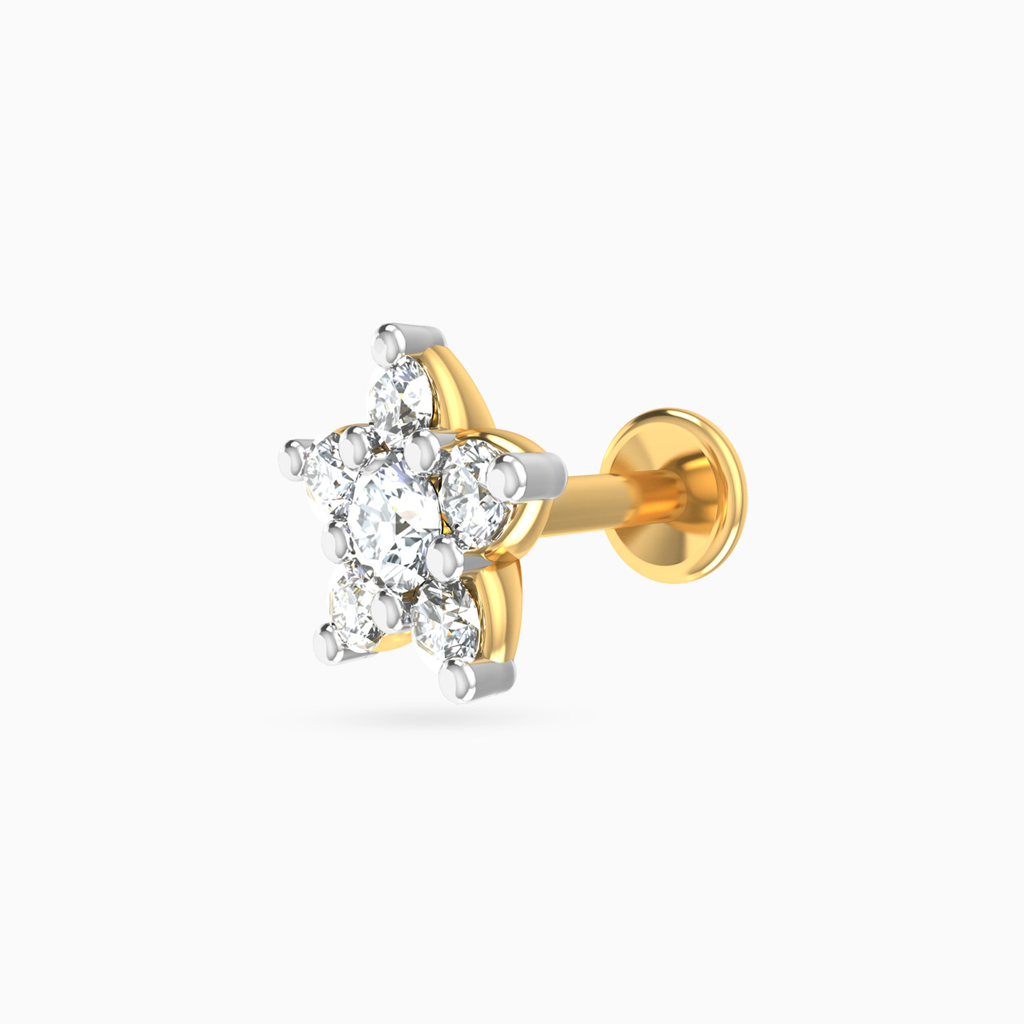 دبوس أنف بيرسينج زهرة ذهب عيار 18 قيراط مزين بالألماس - 2 دبوس أنف بيرسينج زهرة ذهب عيار 18 قيراط مزين بالألماس - 2