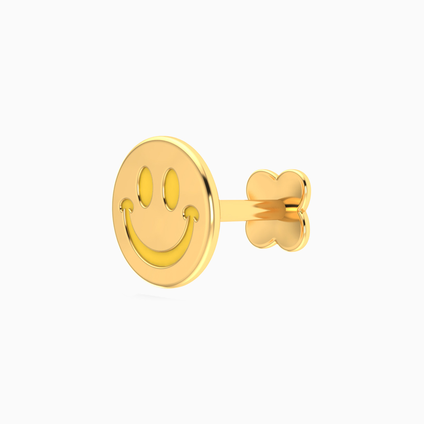 Smiley Enamel Coated Nose Pin Piercing in 18K Gold - 2 Smiley Enamel Coated Nose Pin Piercing in 18K Gold - 2