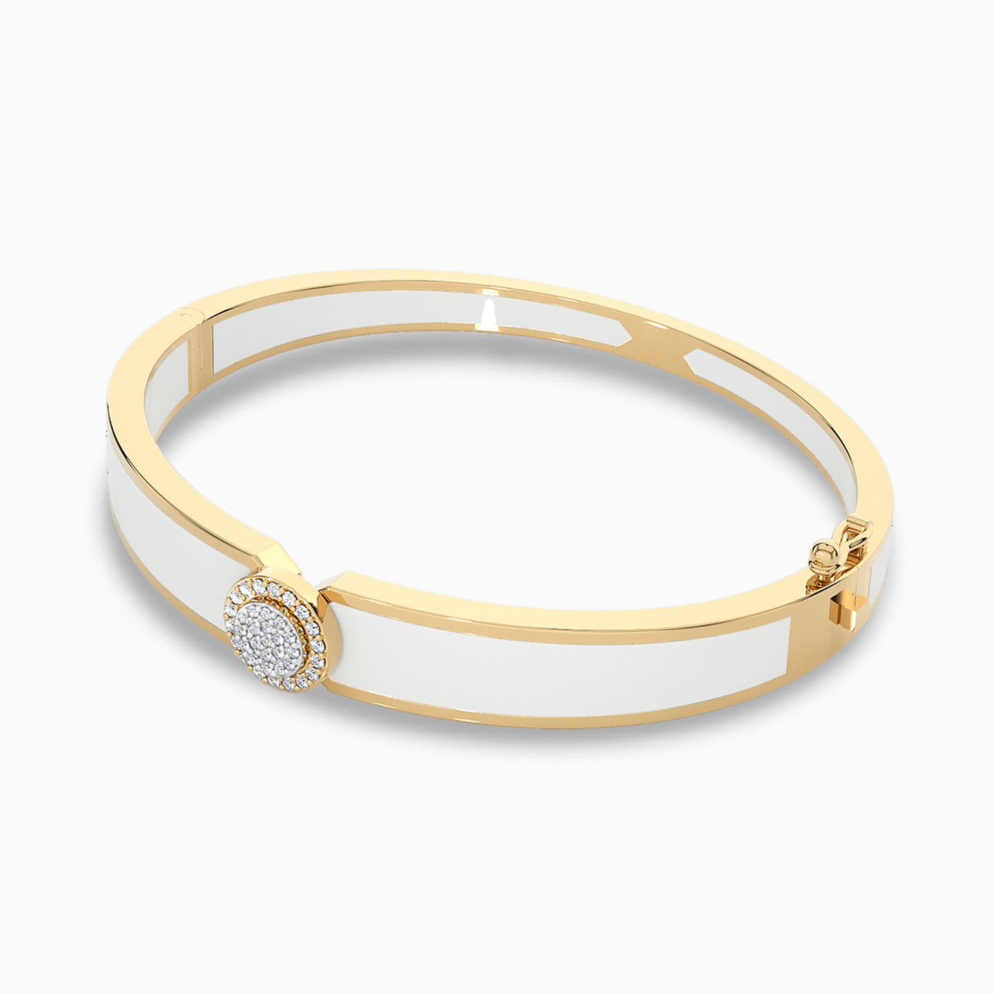 Circle Diamond & Enamel Coated Bangle Bracelet in 18K Gold - 2 Circle Diamond & Enamel Coated Bangle Bracelet in 18K Gold - 2