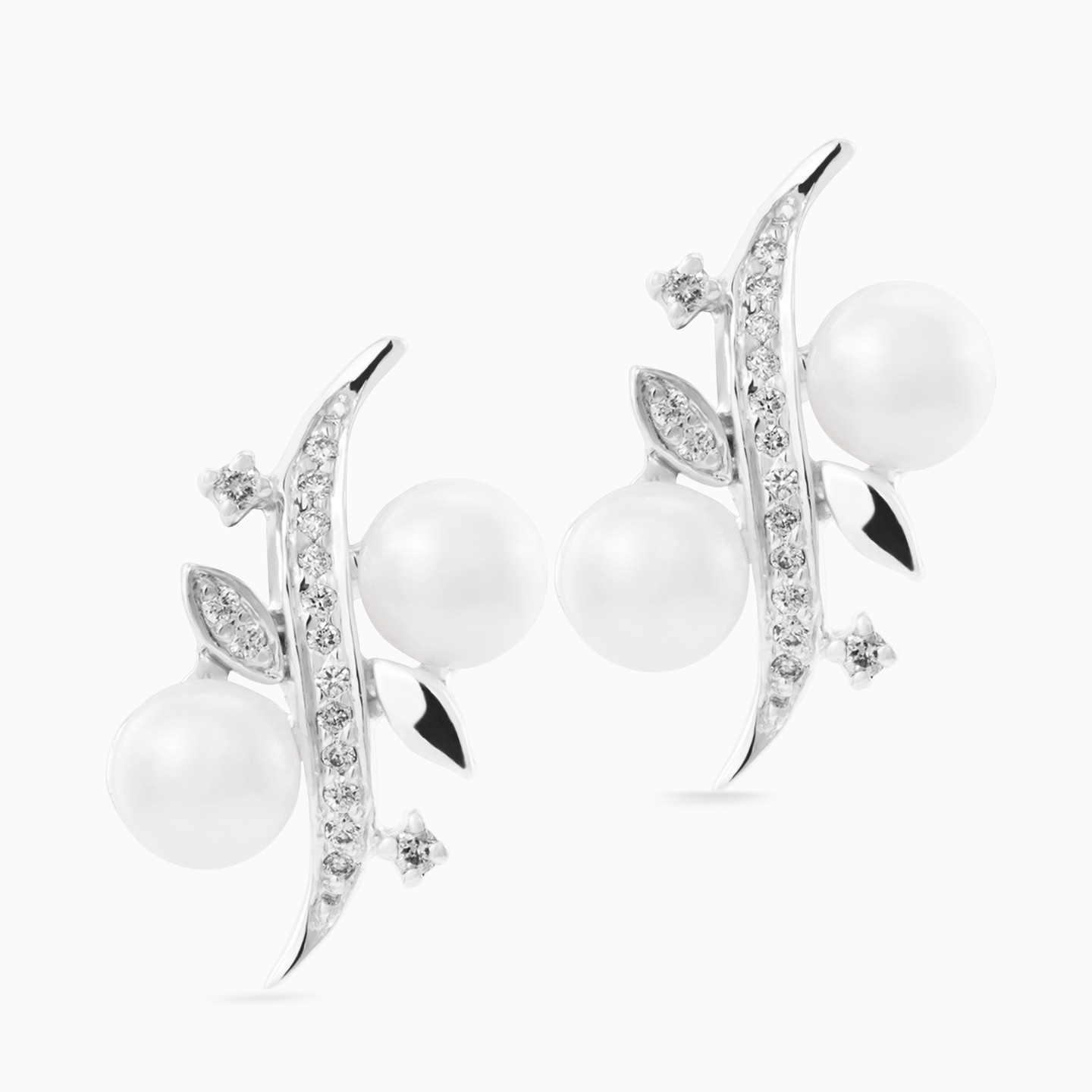 Leaf Diamond & Pearl Half Set in 18K Gold - 3 pieces - 4