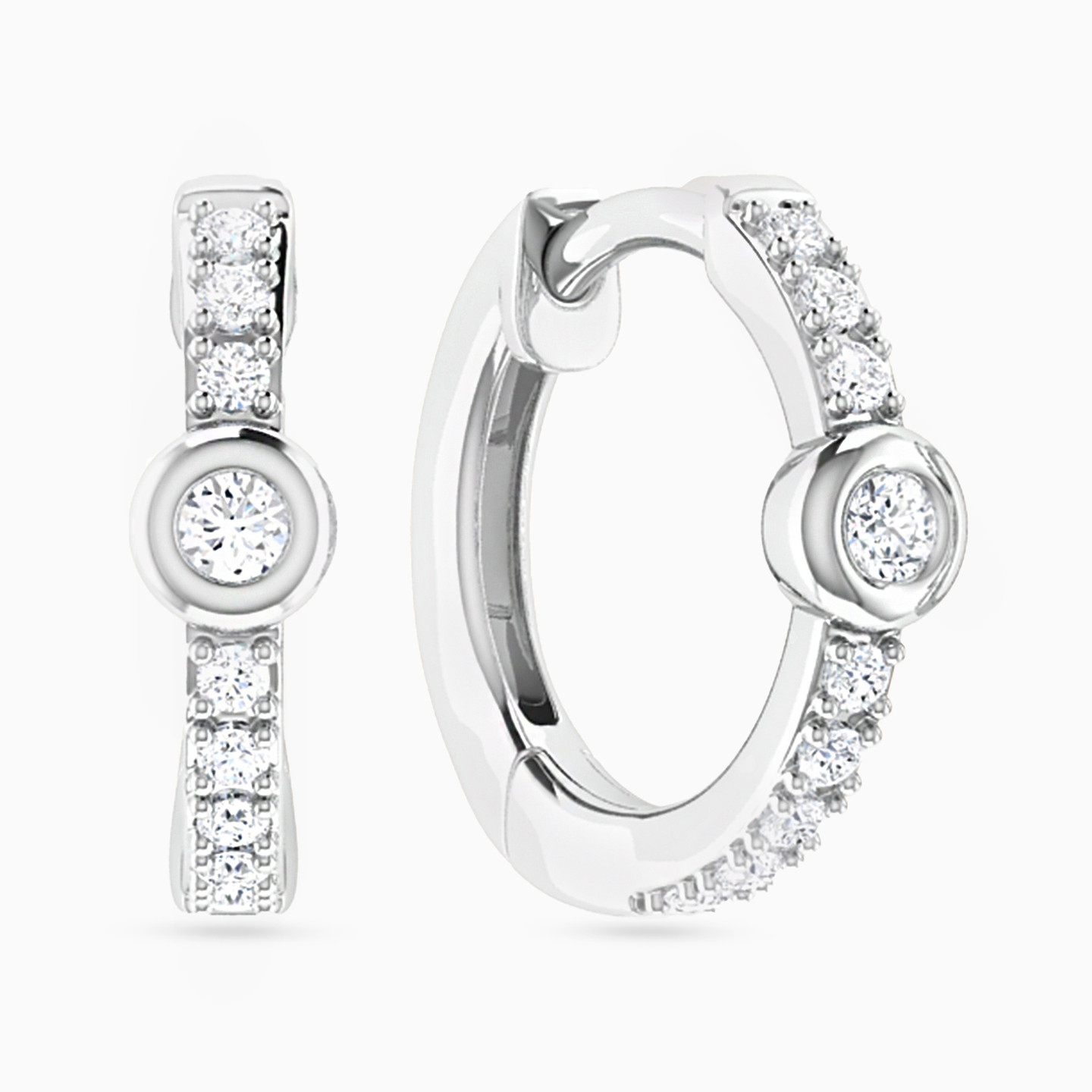 Circle Diamond Hoop Earrings in 18K Gold - 2 Circle Diamond Hoop Earrings in 18K Gold - 2