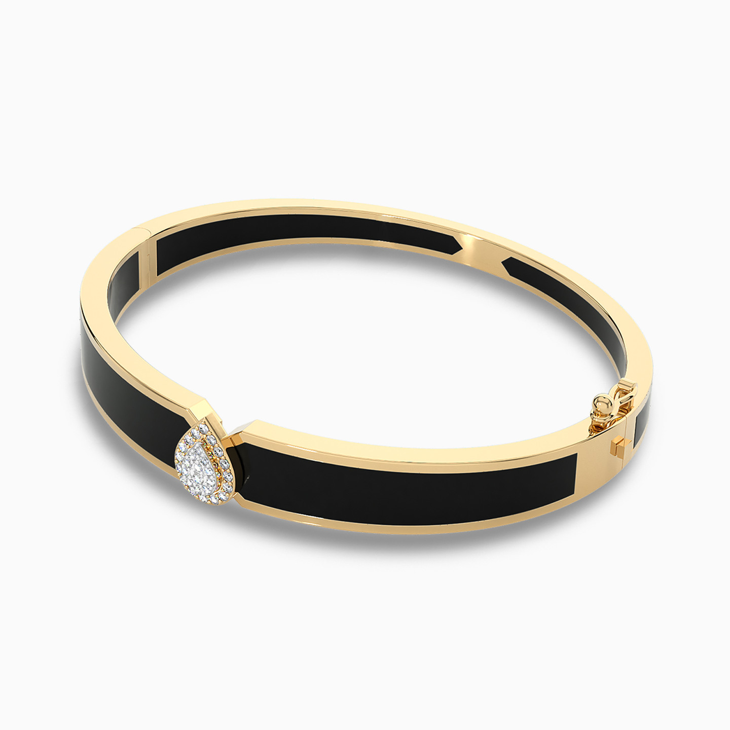 أسورة عريضة ذهب شكل قطرة عيار 18 قيراط مطلية بالمينا ومزينة بالألماس - 2 أسورة عريضة ذهب شكل قطرة عيار 18 قيراط مطلية بالمينا ومزينة بالألماس - 2