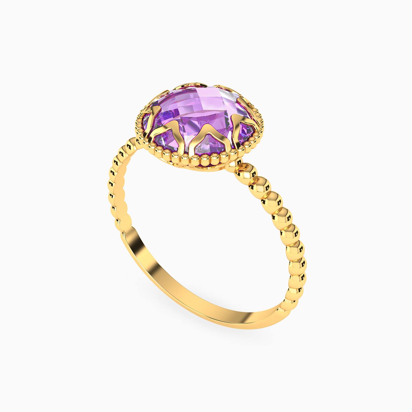 Round Purple Stone Statement Ring in 18K Gold - 2 Round Purple Stone Statement Ring in 18K Gold - 2