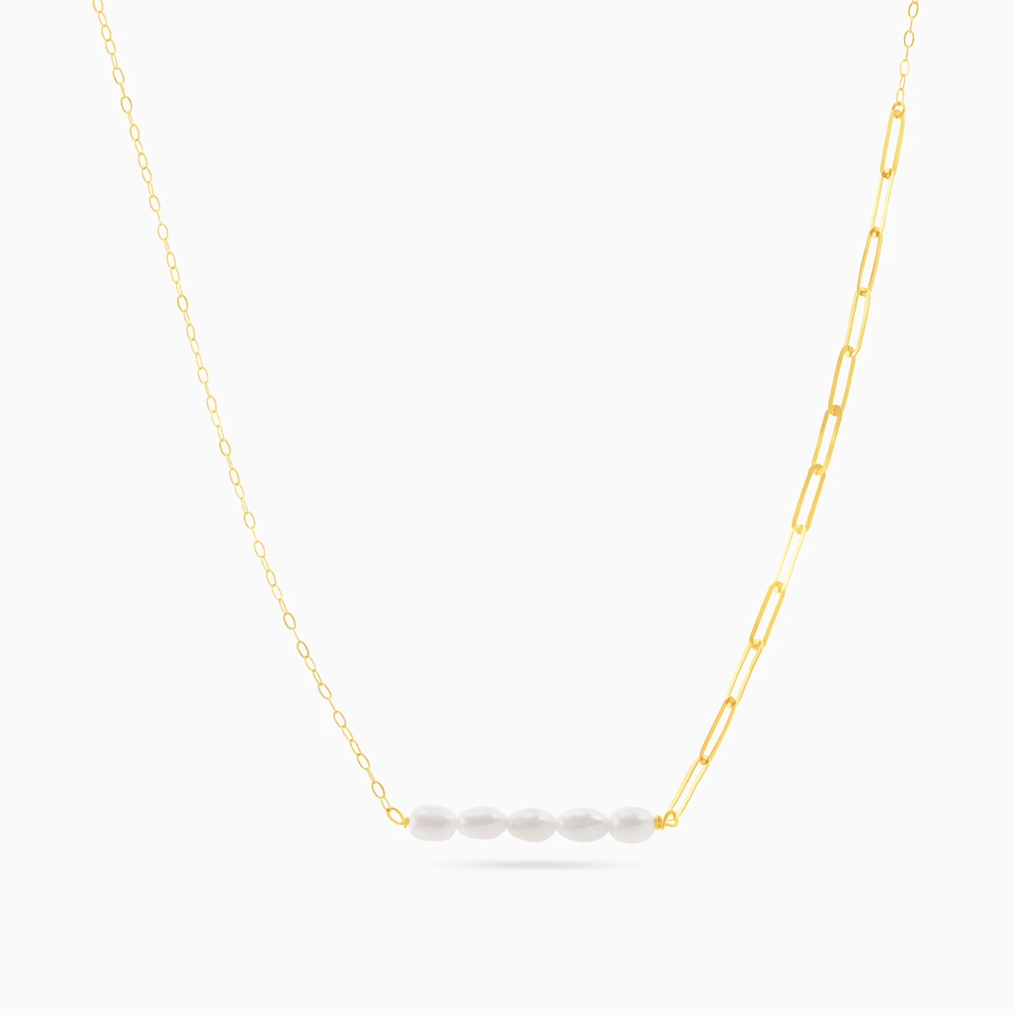 Links Pearl Necklace in 18K Gold - 3 Links Pearl Necklace in 18K Gold - 3