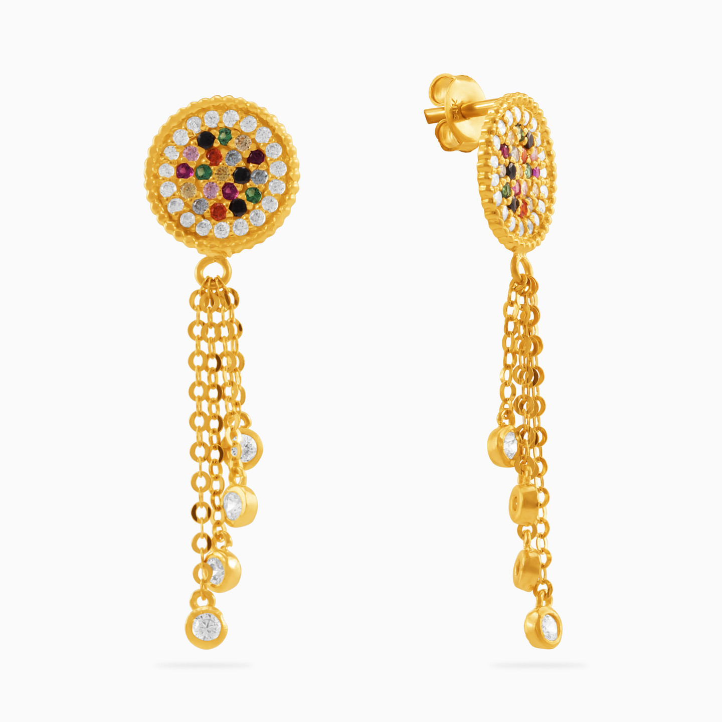 18K Gold Colored Stones Drop Earrings - 2