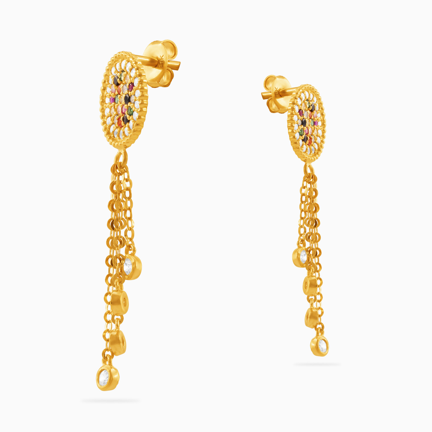 Tassel Colored Stones Drop Earrings in 18K Gold - 3 Tassel Colored Stones Drop Earrings in 18K Gold - 3