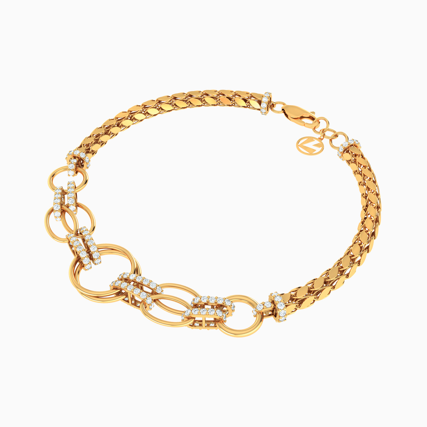 Links Cubic Zirconia Chain Bracelet in 18K Gold - 2 Links Cubic Zirconia Chain Bracelet in 18K Gold - 2