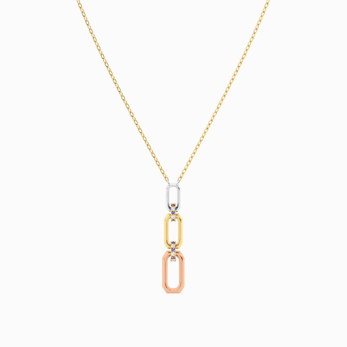 Rectangle Shaped Colored Stones Pendant with 18K Gold Chain - 3