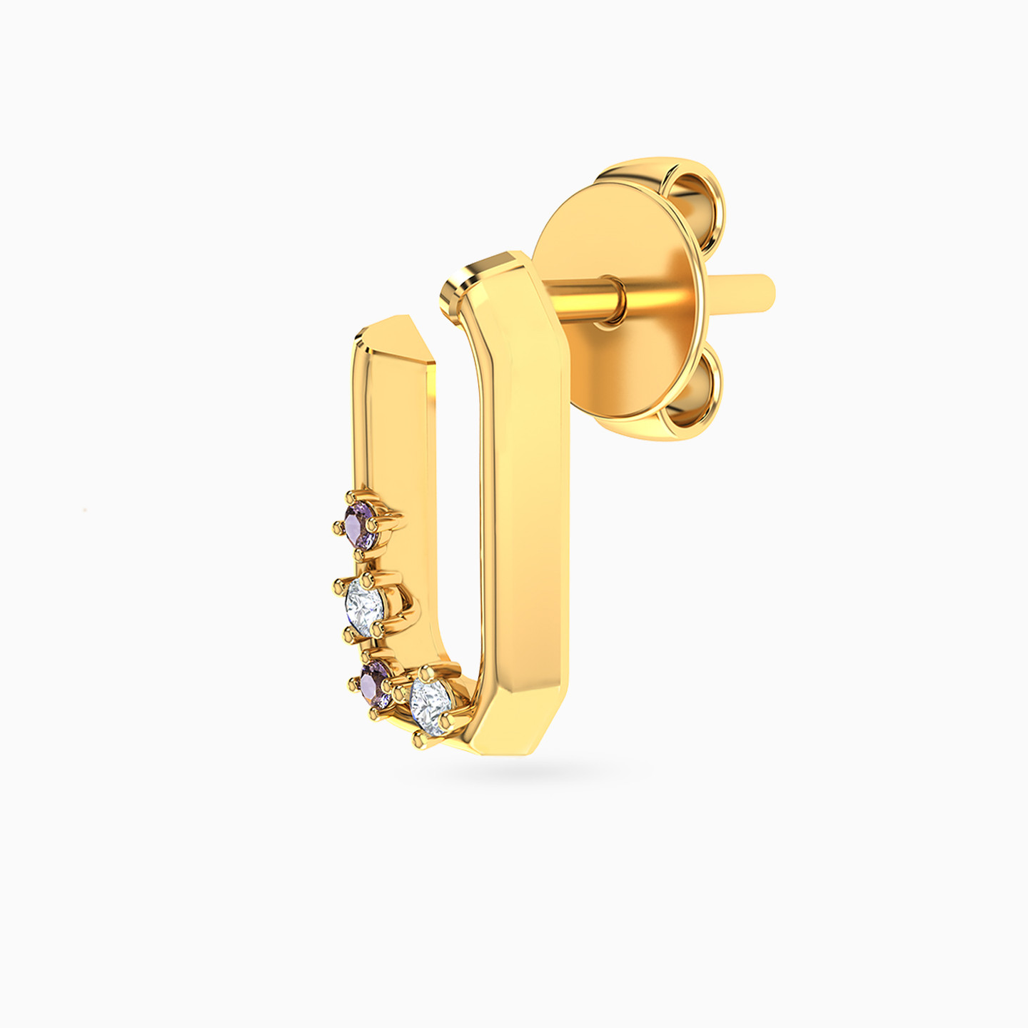 U Shaped Colored Stones Stud Earrings in 18K Gold - 3