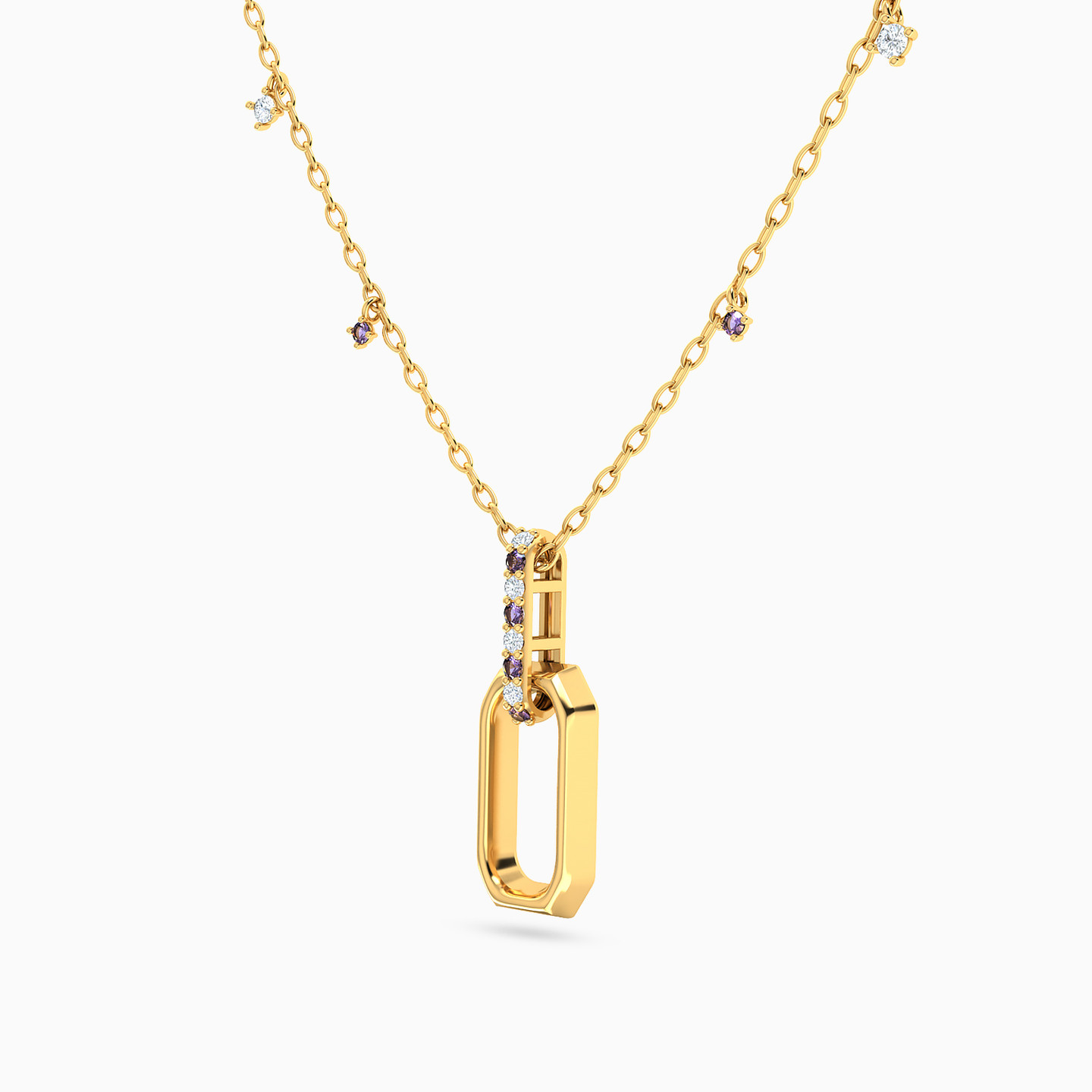 Rectangle Shaped Colored Stones Pendant with 18K Gold Chain - 2