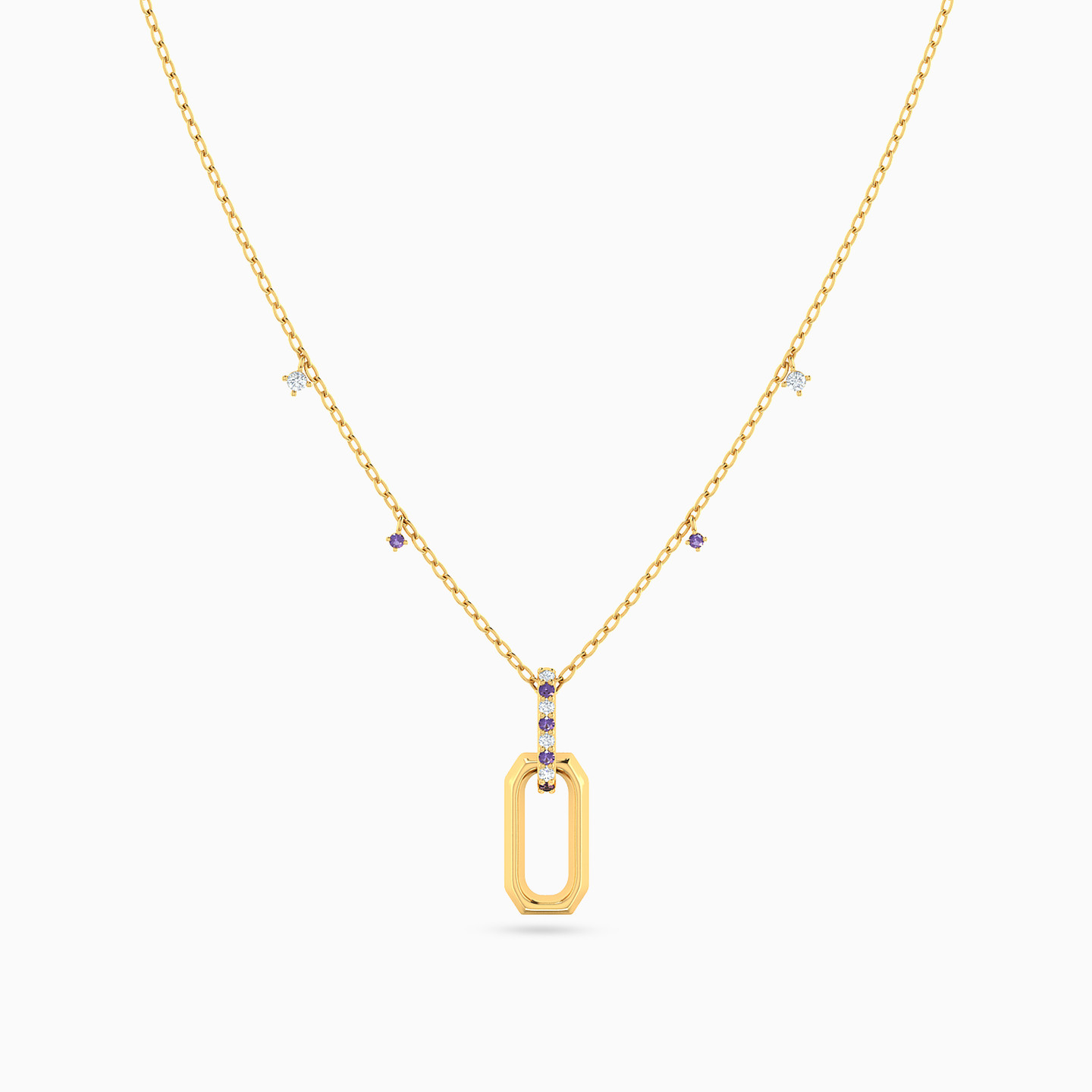 Rectangle Shaped Colored Stones Pendant with 18K Gold Chain - 3