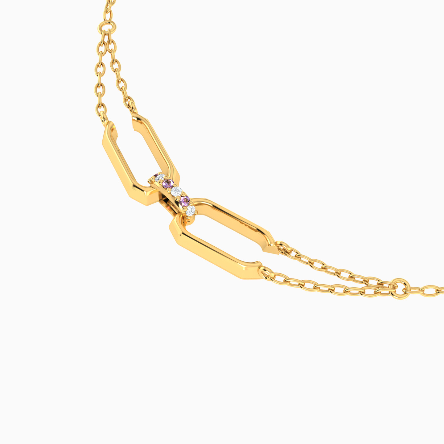 Rectangle Shaped Colored Stones Chain Bracelet in 18K Gold - 3