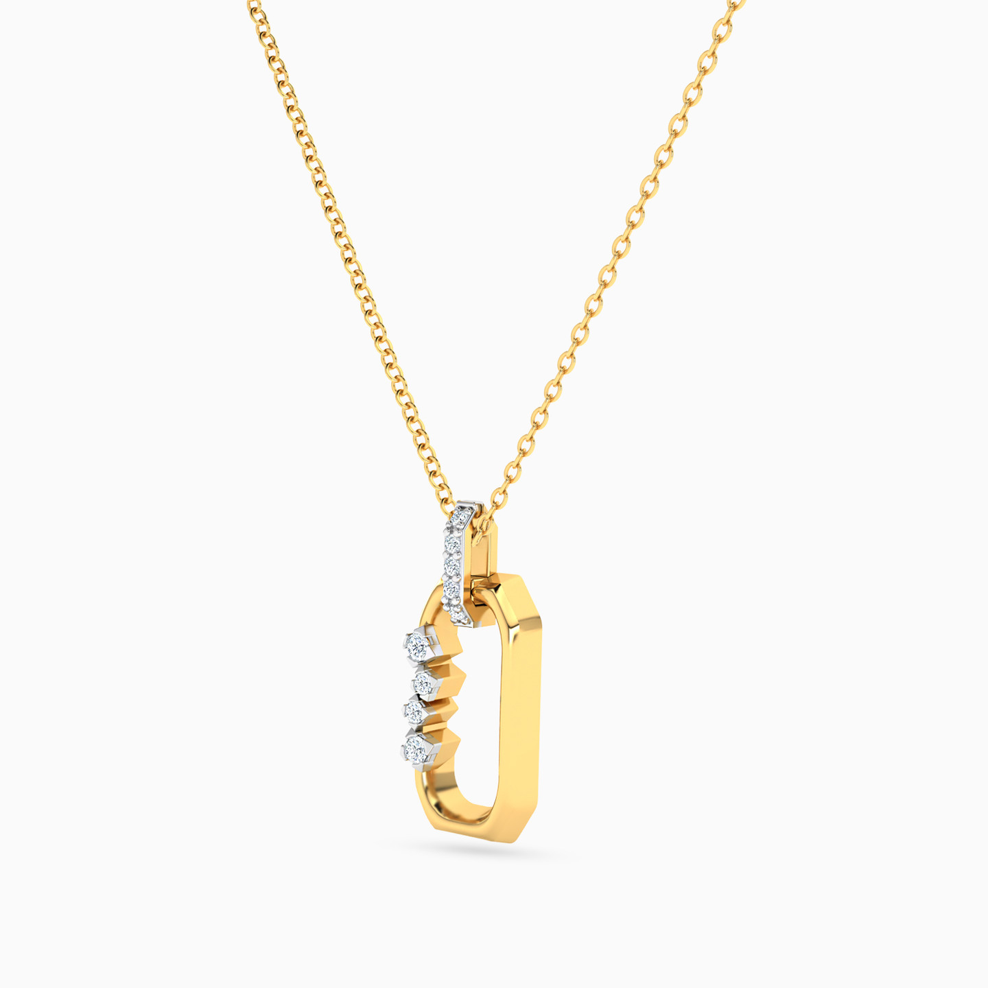 Rectangle Shaped Diamond Pendant with 18K Gold Chain - 2