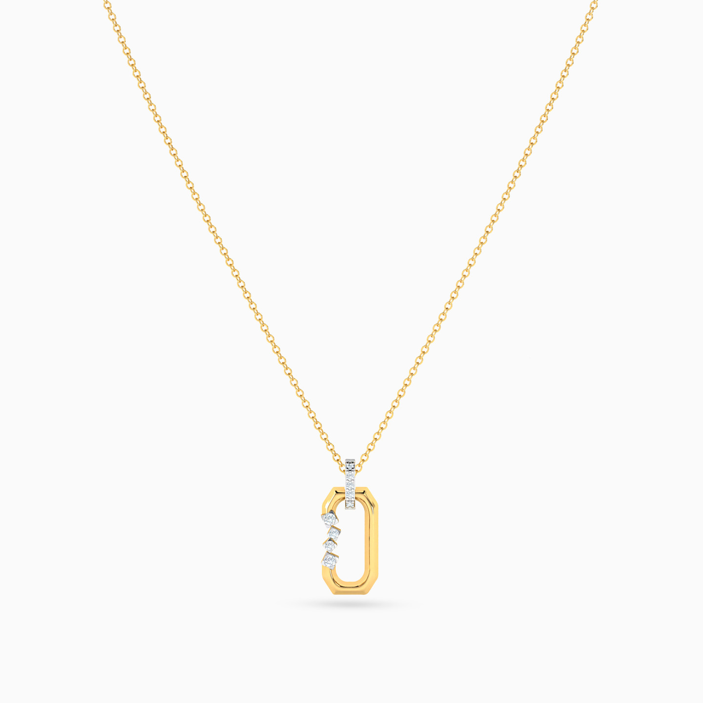 Rectangle Shaped Diamond Pendant with 18K Gold Chain - 3