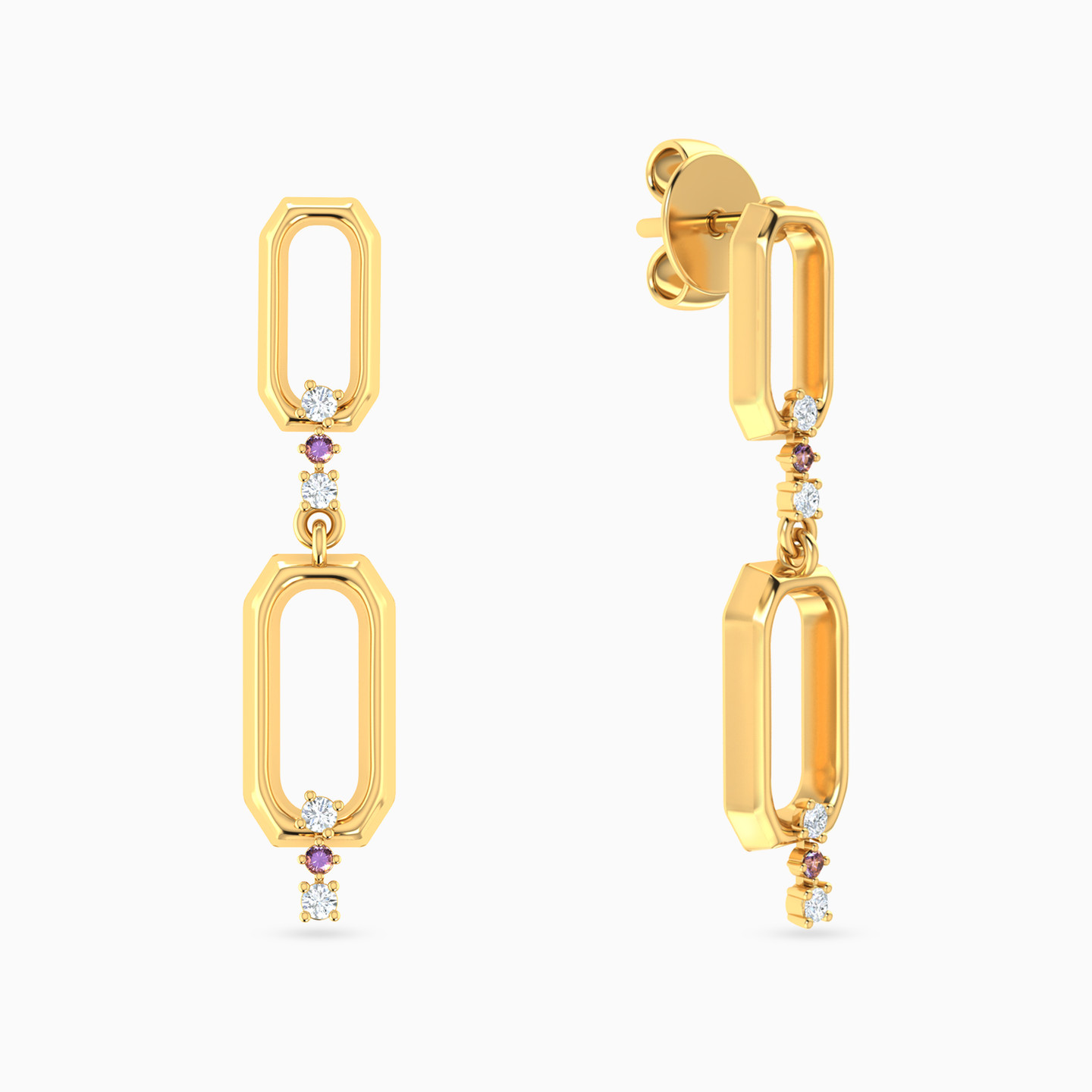 Rectangle Shaped Colored Stones Drop Earrings in 18K Gold - 2