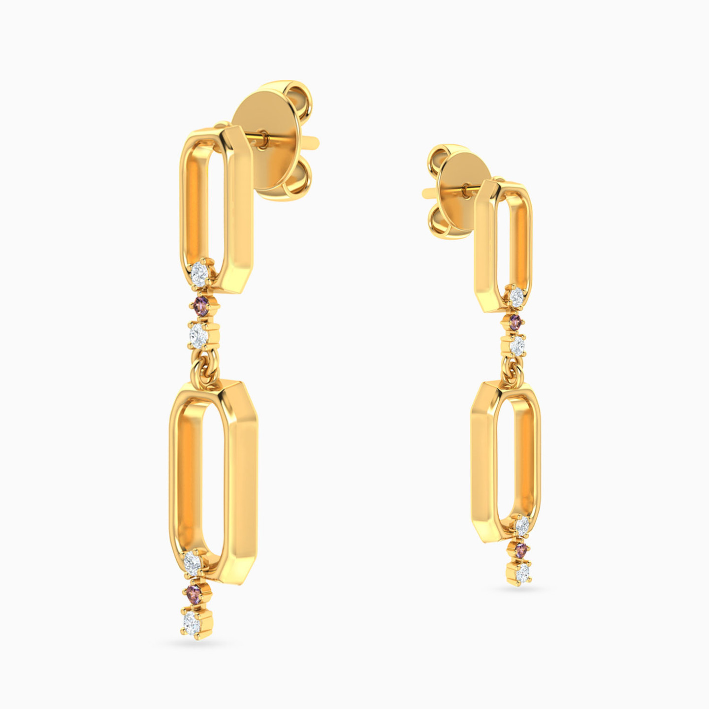 Rectangle Shaped Colored Stones Drop Earrings in 18K Gold - 3