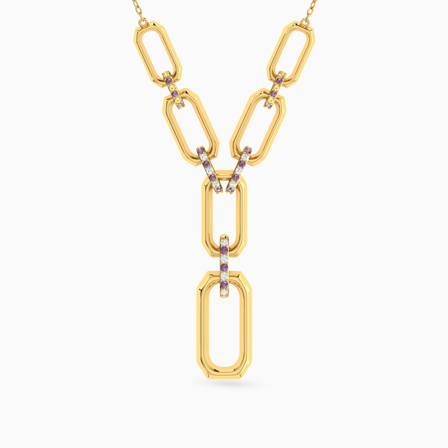 18K Gold Colored Stones Pendant Necklace