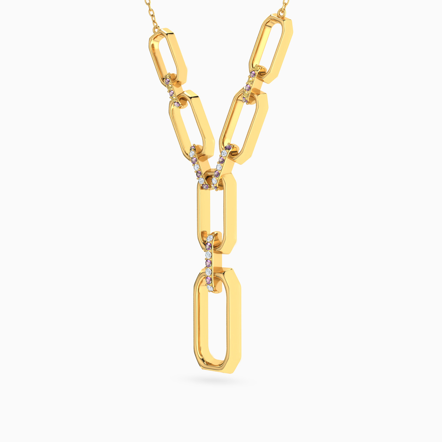 Links Colored Stones Necklace In 18K Gold - 2 Links Colored Stones Necklace In 18K Gold - 2